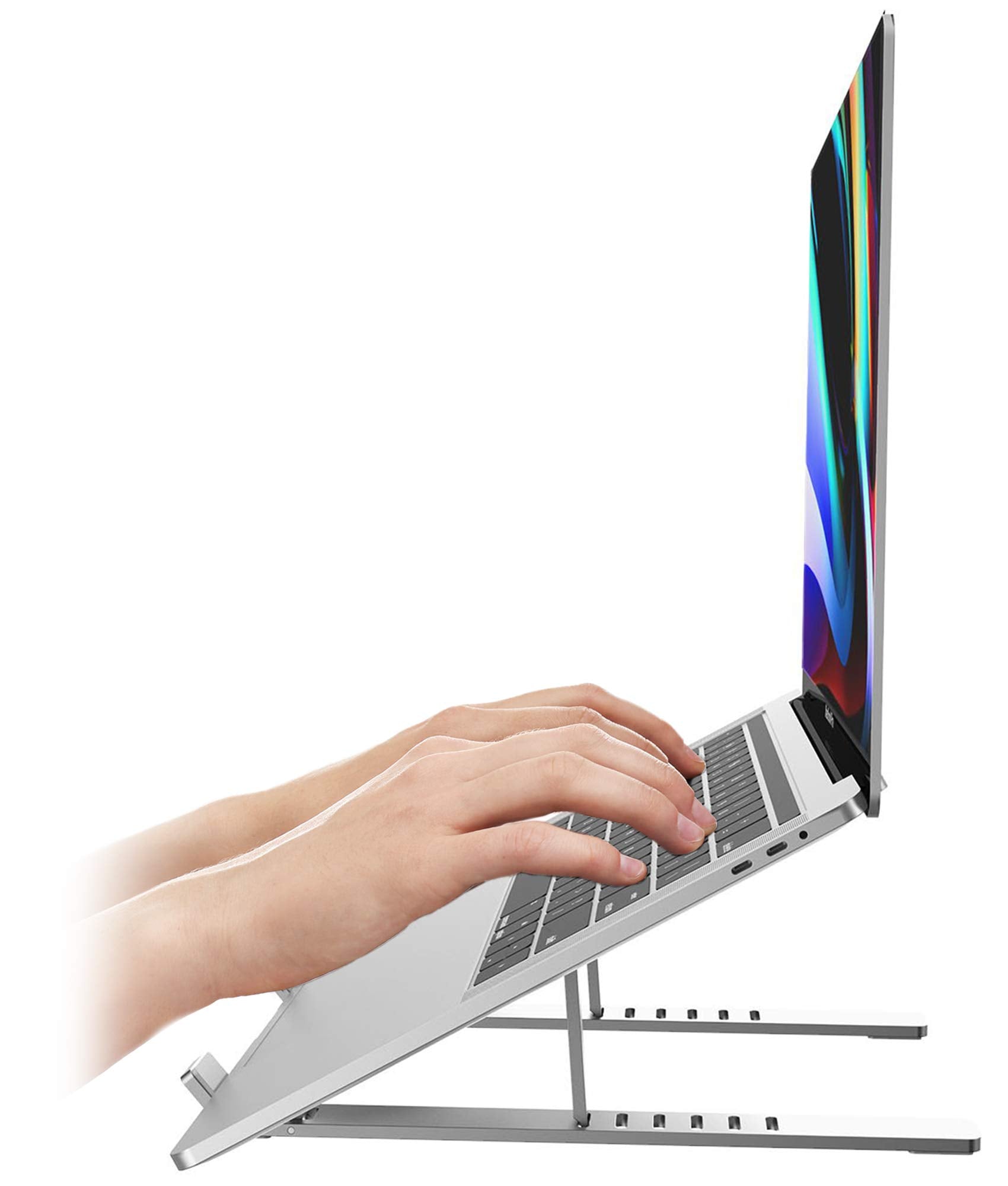 Aduro U Rise Steel Ergonomic Laptop Stand Adjustable Height Aluminum Monitor Stand Riser Compatible with 10 15.6' Laptop Silver