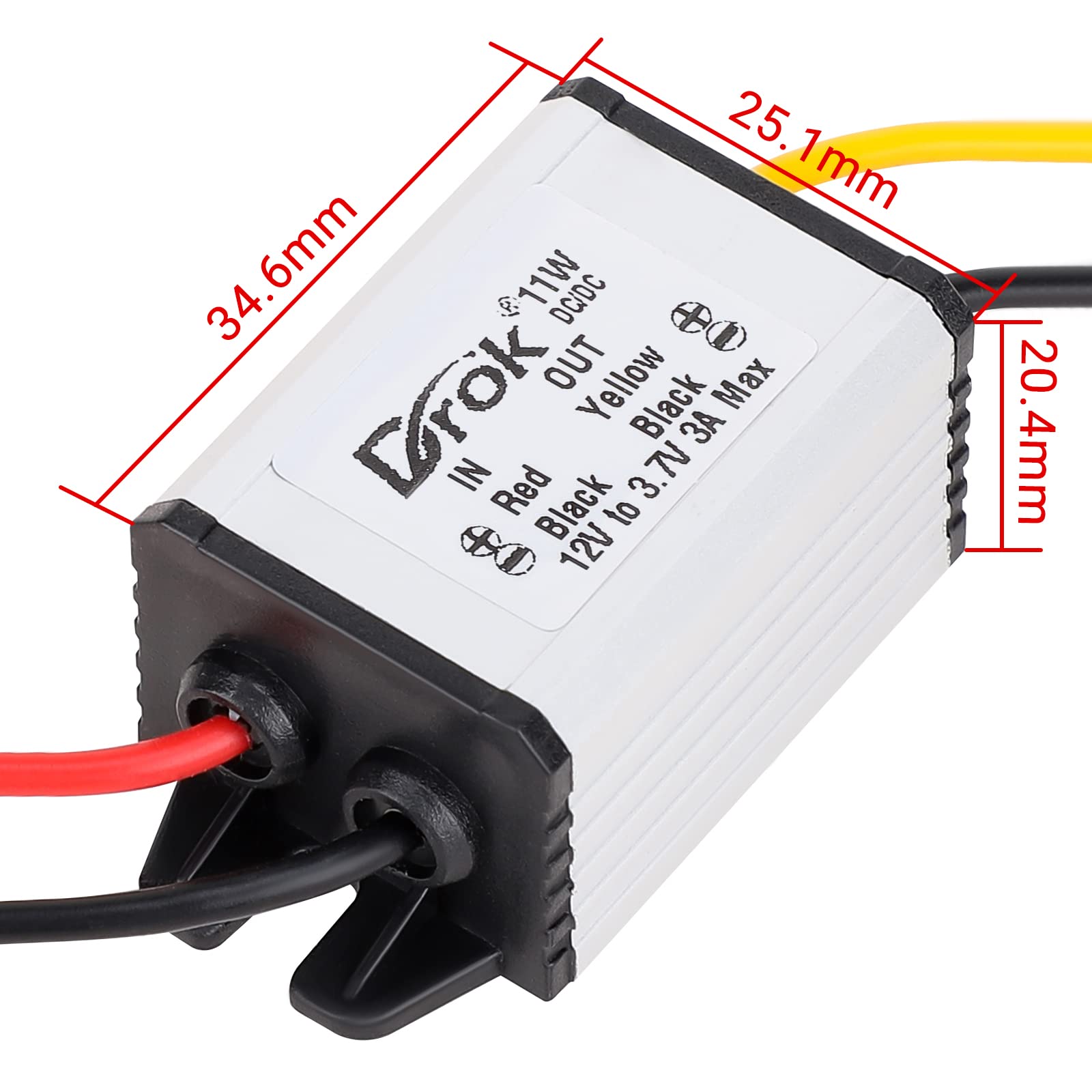 DROK DC 8-35V to 3.7V 3A 11W Buck Converter Voltage Regulator Module Waterproof Aluminum