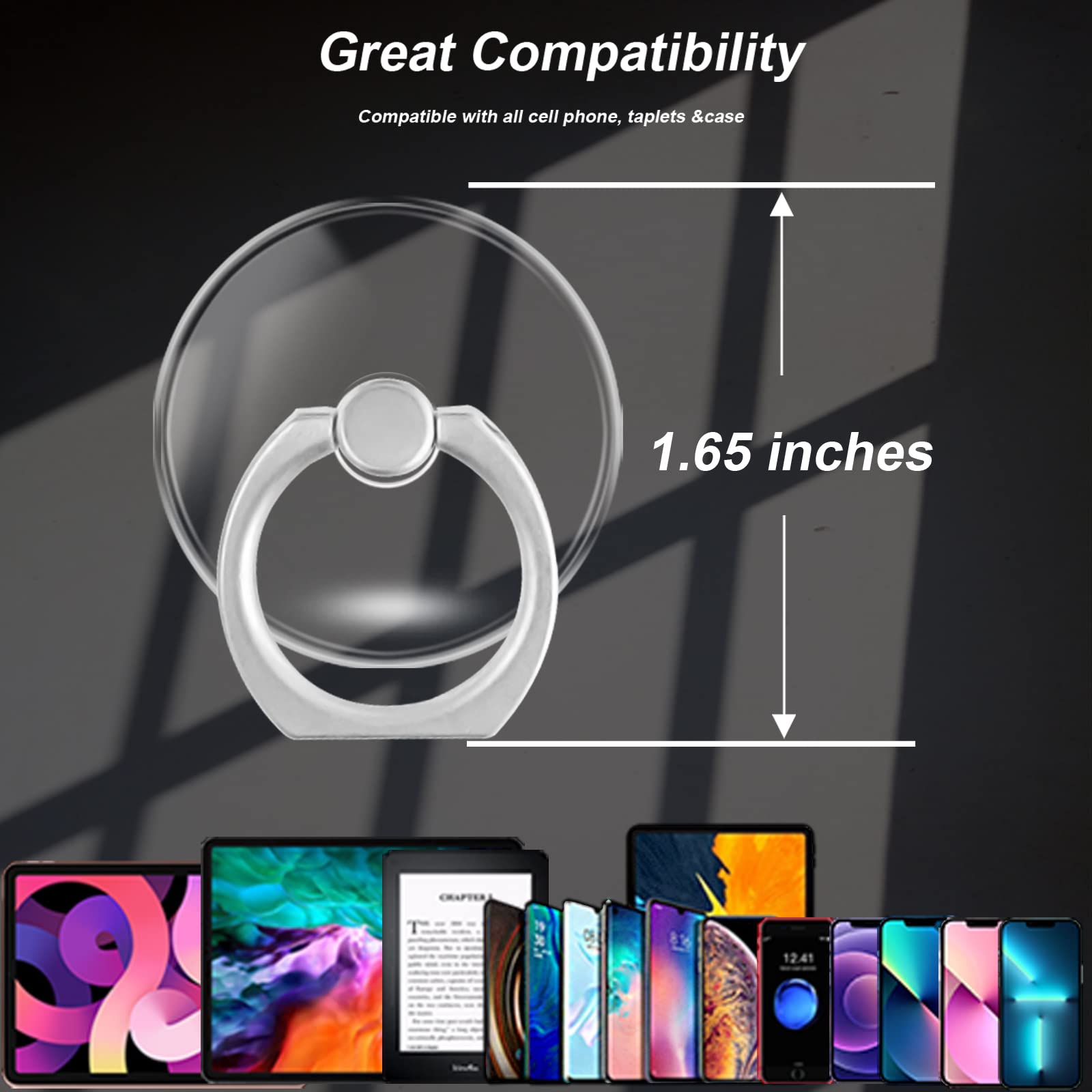 Tacomege Transparent Clear Phone Ring Grips Holder Kickstand, Finger Ring Stand For Cell Phone Tablet Case Accessories(Round Cle