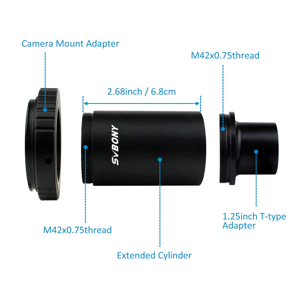 Svbony T2 T Ring Adapter, Metal 1.25 Inch Telescope Accessory, Compatible For Canon Eos Cameras Photography Dedicated Ca1 Sleeve Extended Cylinder For Telescope