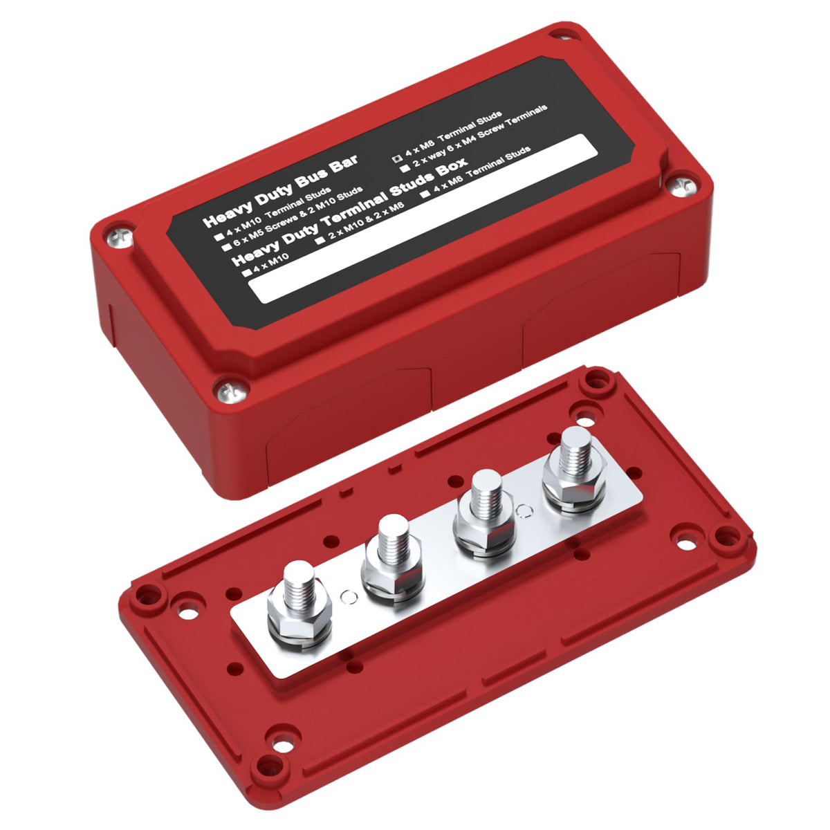 Amomd 300A Bus Bar Box Heavy Duty Module Design Nickel Plated Brass Buss Battery Power Distribution 4Xm8(5/16'') Stainless Steel