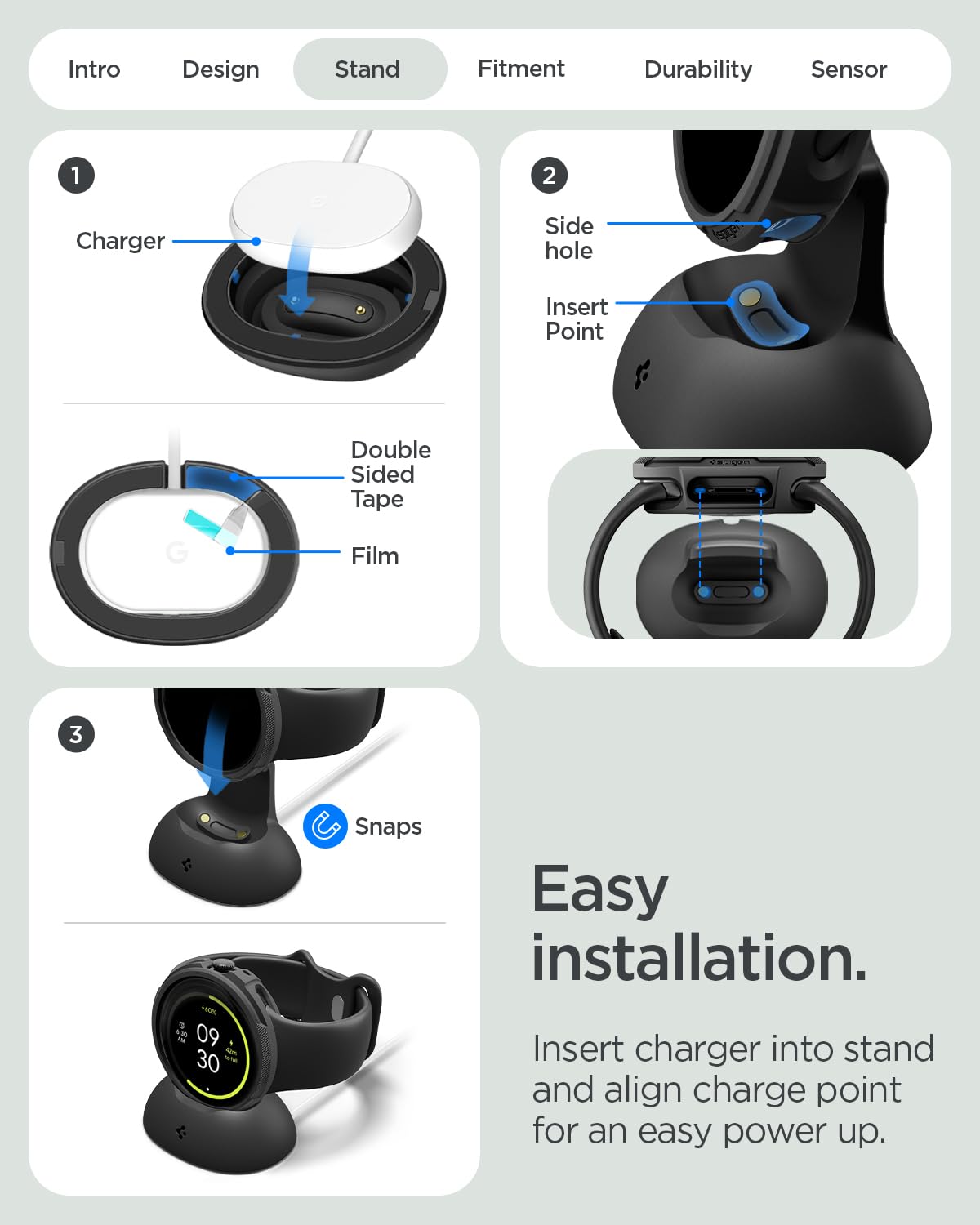 Spigen For Pixel Watch 4 Case With Charger Stand, Liquid Air 41Mm Anti-Scratch Protective Soft Tpu Cover (2025) - Matte Black