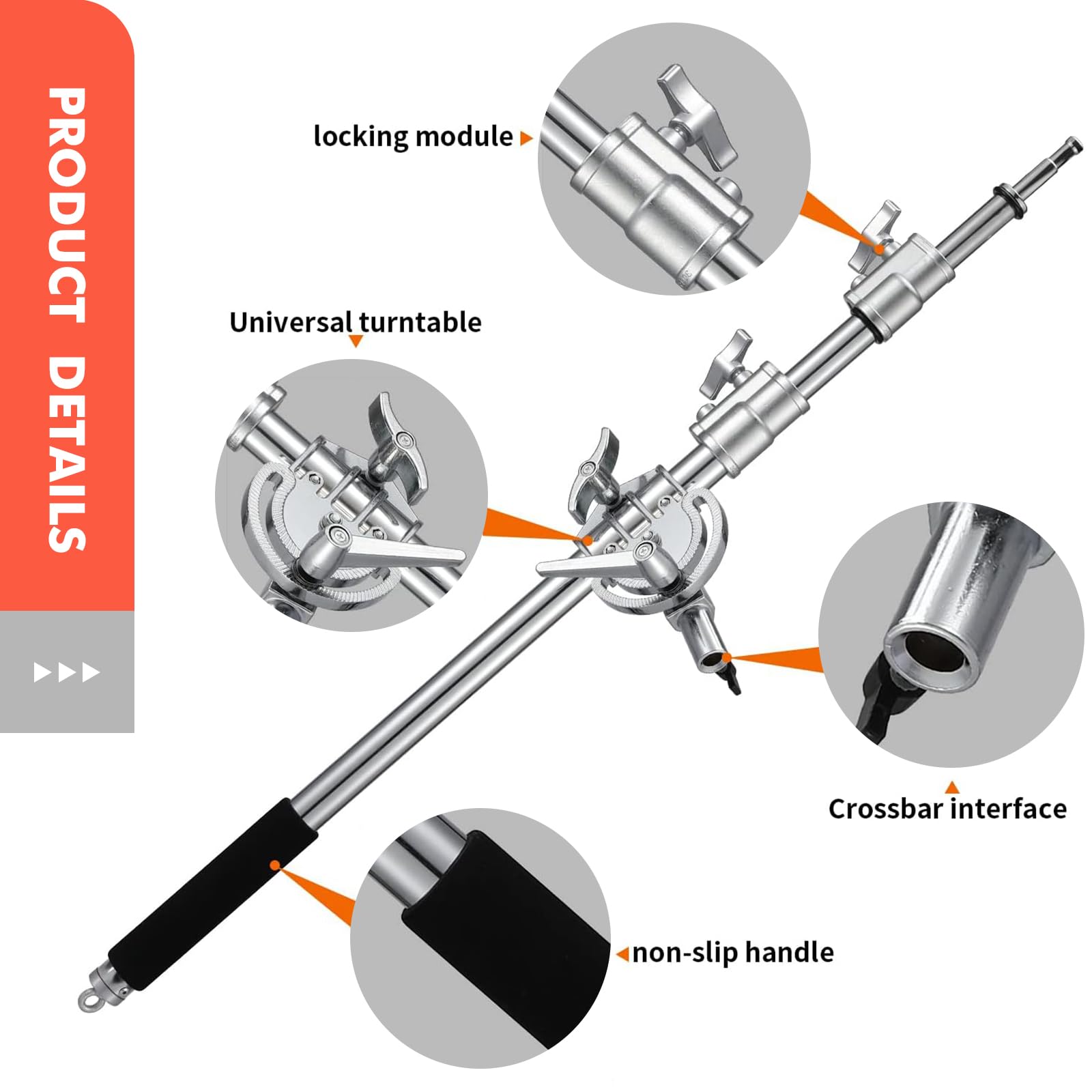 Pro Heavy Duty Extension Boom Arm Bar For Photography C Stand And Light Stand,Adjustable 42 97Inch Crossbar Holding Arm With San