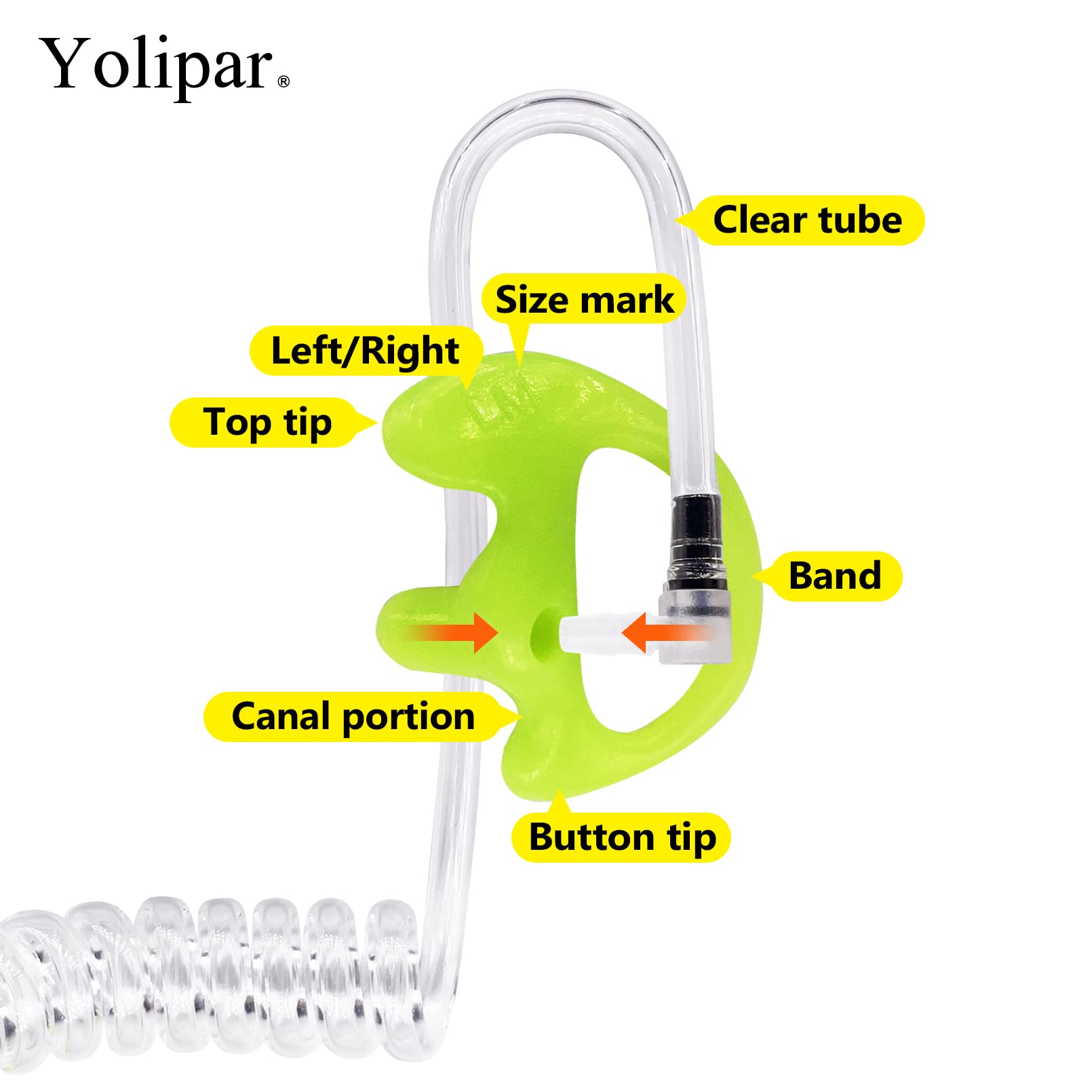 Yolipar Replacement Soft Silicone Eardud Earmold For Walkie Talkie Audio Kit Air Acoustic Tube Earpiece Headset (Green, Medium(2