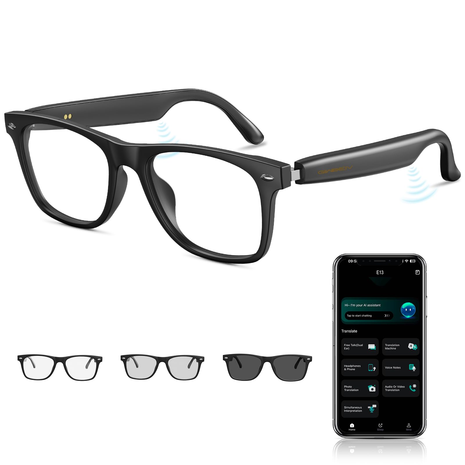 Smart Glasses for Men & Women, Audio Photochromic Glasses with Translation