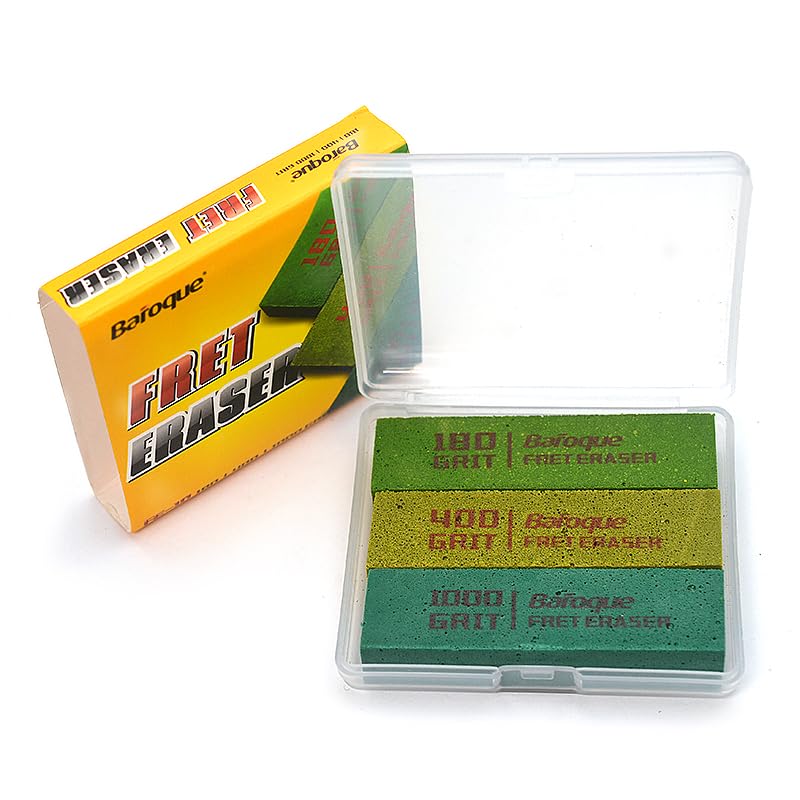 Fret Erasers Grits, Fret Polishing Cleaner & Masking Tape, Guitar Fret Polishing Abrasive Rubber Blocks Tool, Clean Fret Wire/St