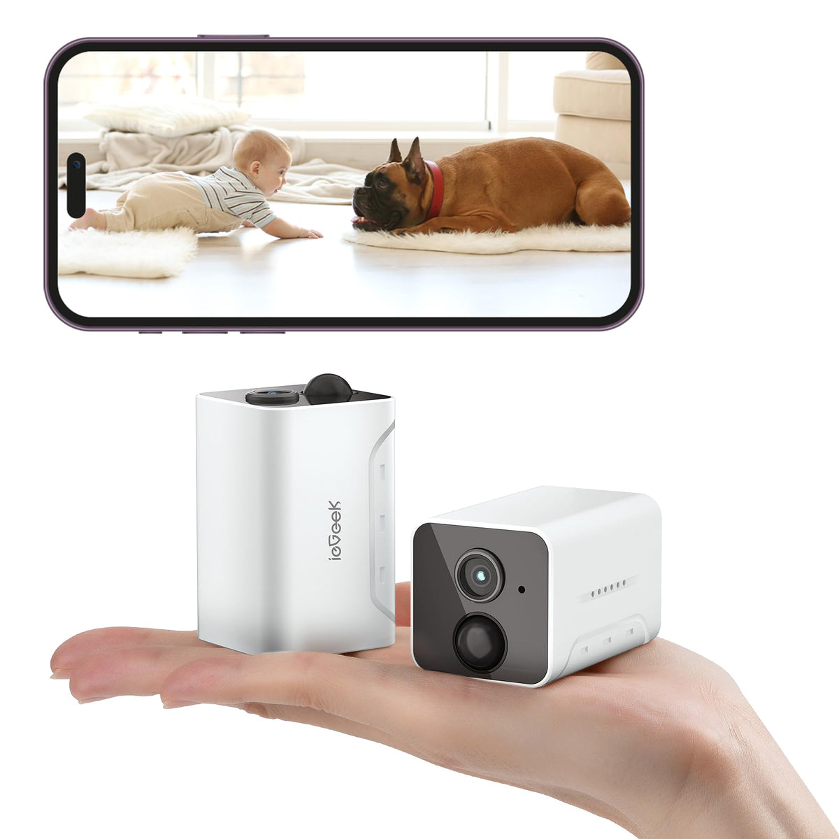 ieGeek Wireless Indoor Cameras for Home Security, Mini Battery WiFi Camera Indoor 1080P, 2-Way Audio, Motion Sensor Alarm, Phone