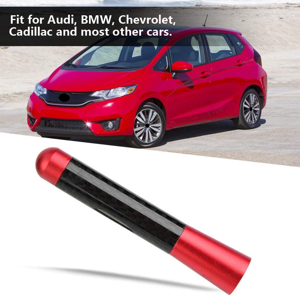 Acouto Car Antenna 3 Inch Carbon Fiber Universal Car Modification Screw Radio Antenna Short Car Antenna Aerial Replacement (Red)