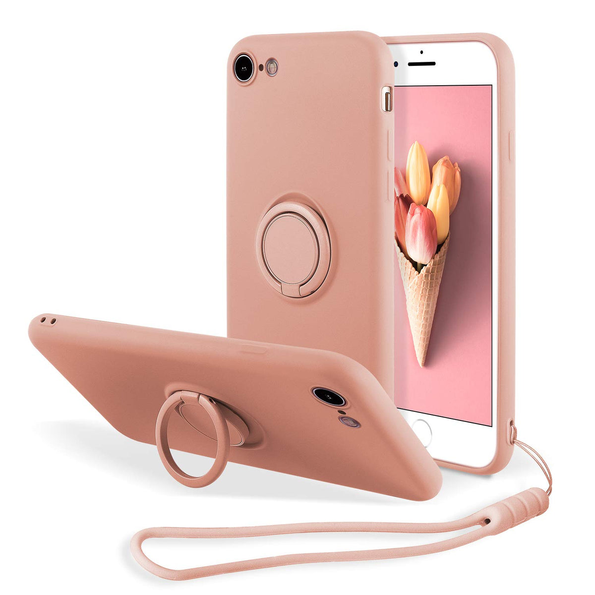Ueebai Case For Iphone Se 2022 5G/Iphone 7/Iphone 8/Iphone Se 2020, Slim Liquid Silicone Phone Case With Ring Holder Kickstand H