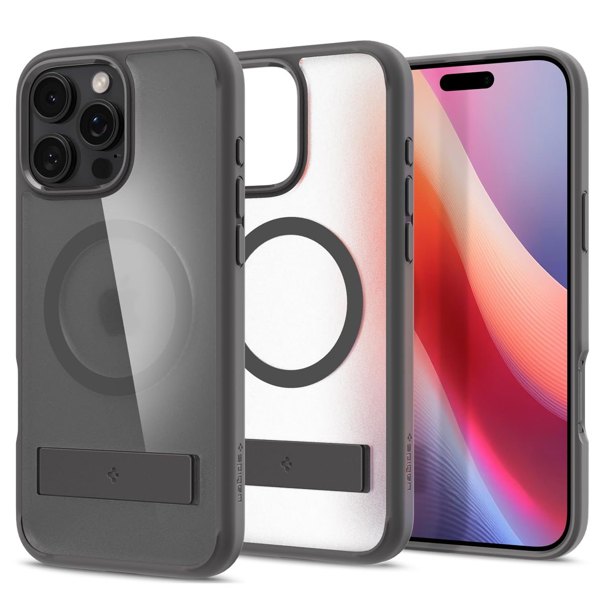 Spigen Ultra Hybrid S MagFit Designed for iPhone 16 Pro Case [Kickstand] [Anti Yellowing], Compatible with MagSafe - Frost Grey