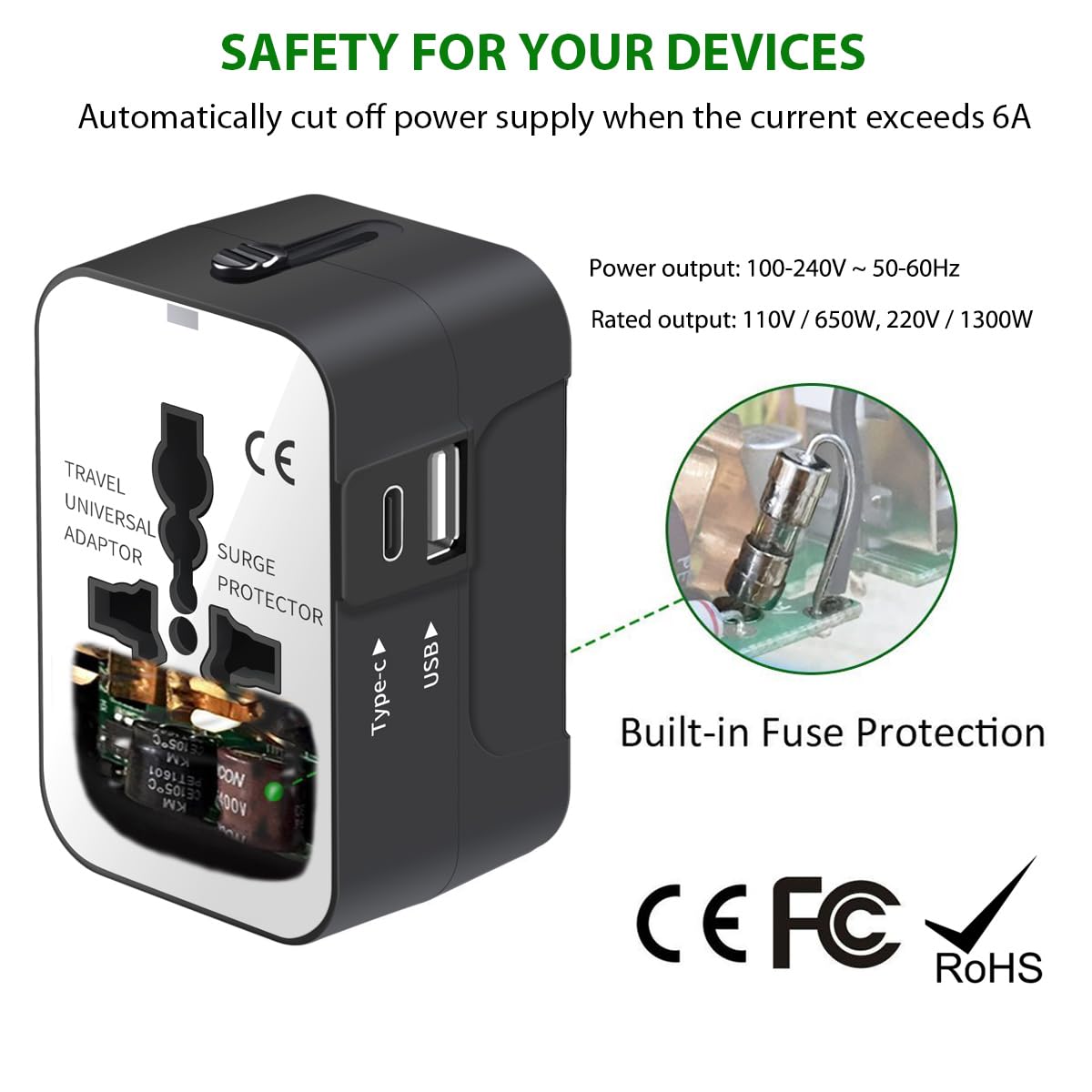 Travel Adapter, Worldwide All In One Universal Travel Adapter Wall Charger Ac Power Plug Adapter With Usb Type C Charging Ports