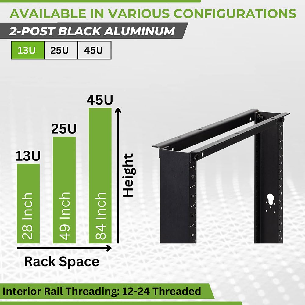 Navepoint 13U 2 Post Open Frame Server Rack For 19 Inch Equipment, Av ...