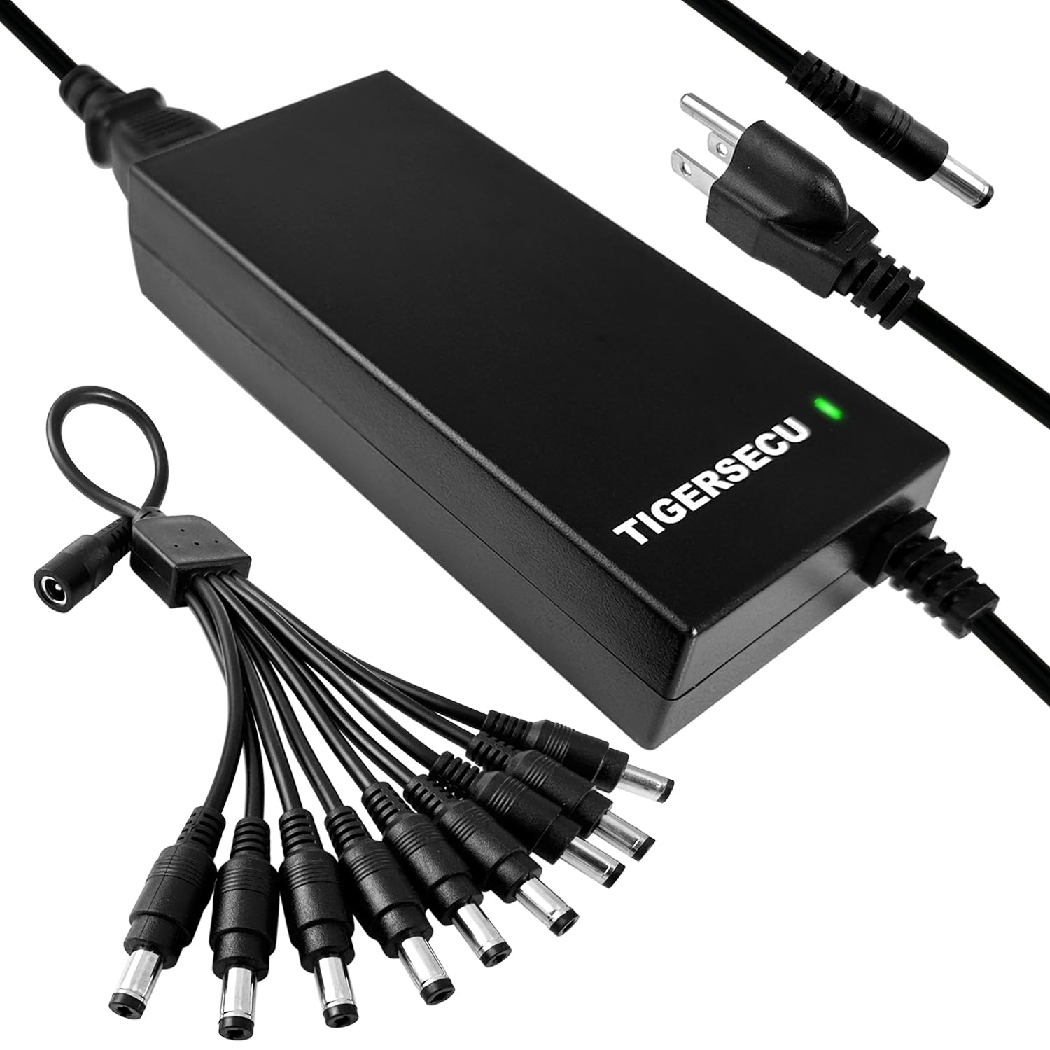 Tigersecu 12V 8A Power Adapter For Security Cameras And Dvrs, With 9 Way Splitter, 100V 240V, 2.1X5.5Mm, Compatible With Lorex,
