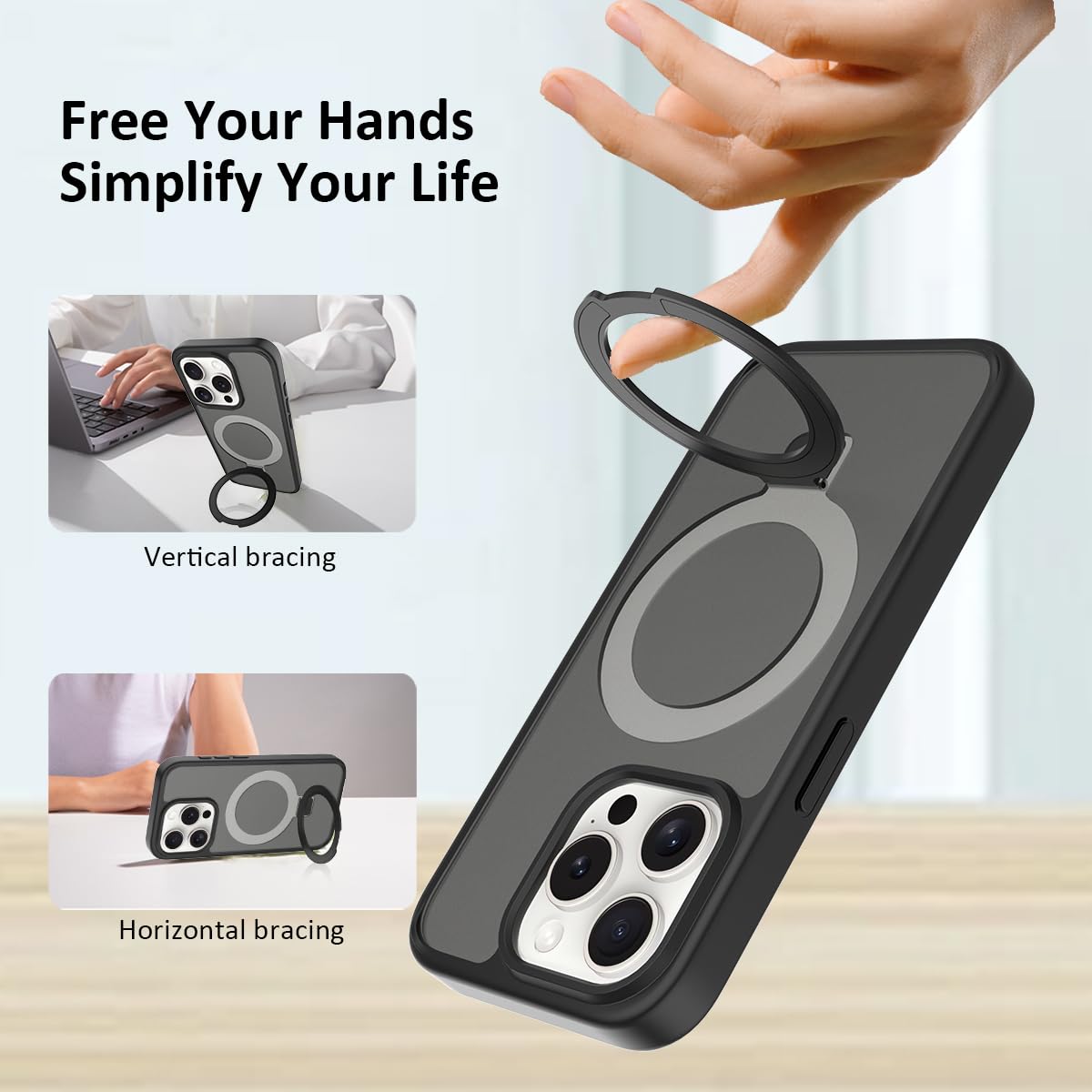 Pinlisheng Magnetic Stand For Iphone 11 Case [Military Grade Drop Tested] Translucent Back Slim Protective Case 6.1 Inch,Blue