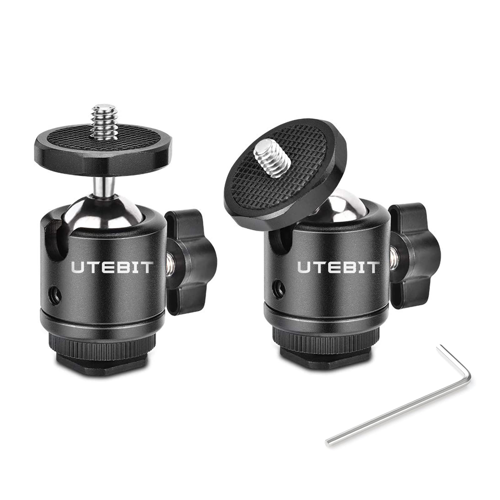 Utebit 2 Pack Mini Ball Head With 1/4' Hot Shoe Mount Adapter Max Load 5.5Lb 360� Swivel Tripod Ball Head For Dslr Camera Camcorder, Light Bracket