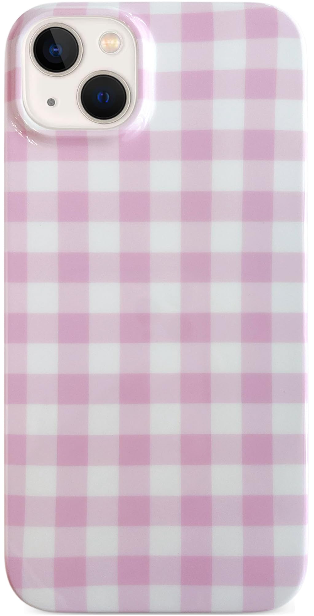 Qokey Checkered Case for iPhone 14/15 Plus 6.7 Inch - Cute Glossy TPU Cover, Slim Lightweight Soft Protection for Women Girls, F