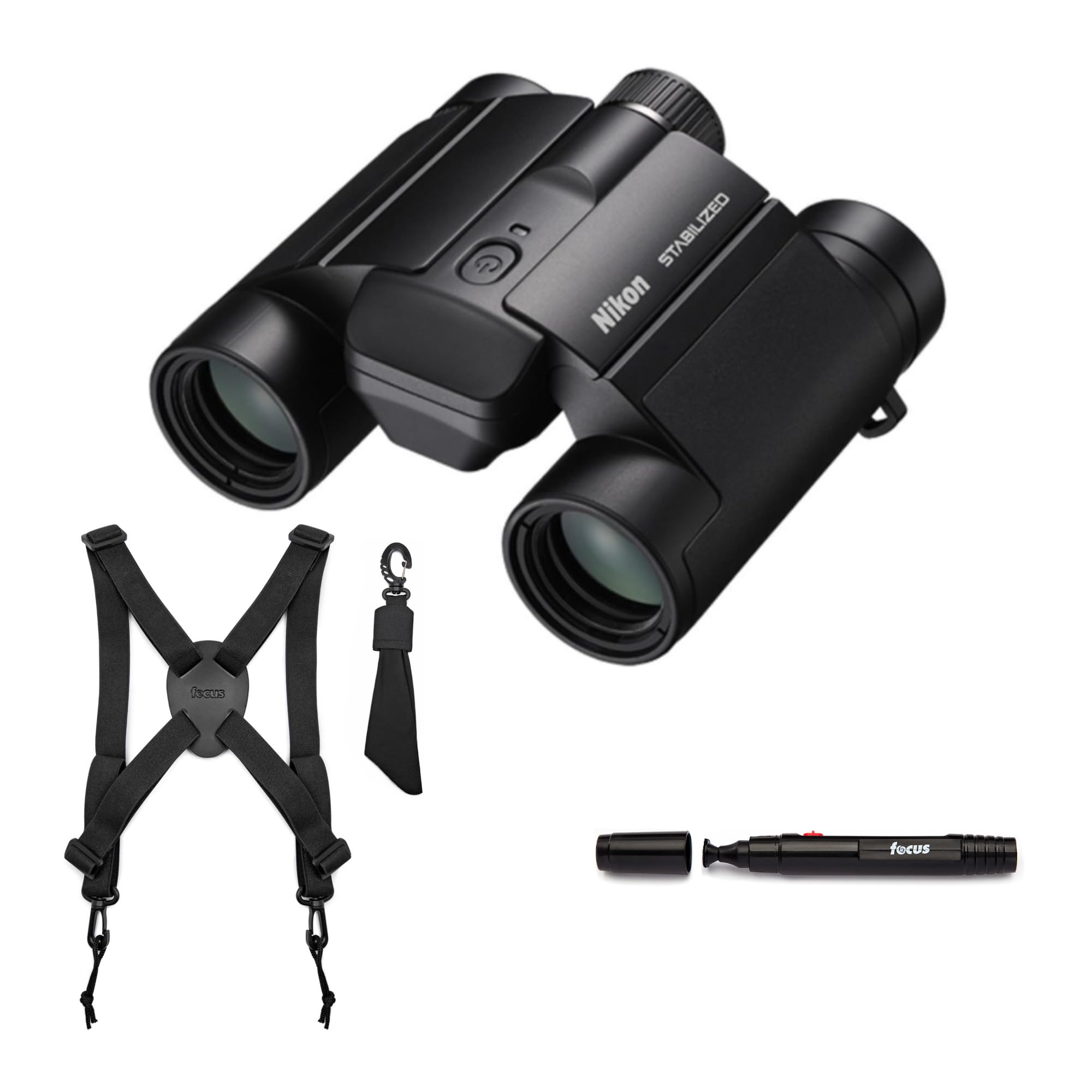 Nikon 10x25 S Dual-Hinge Design Stabilized Binoculars with Multilayer Lens Coatings (Black) Bundle with Focus Camera Binocular H
