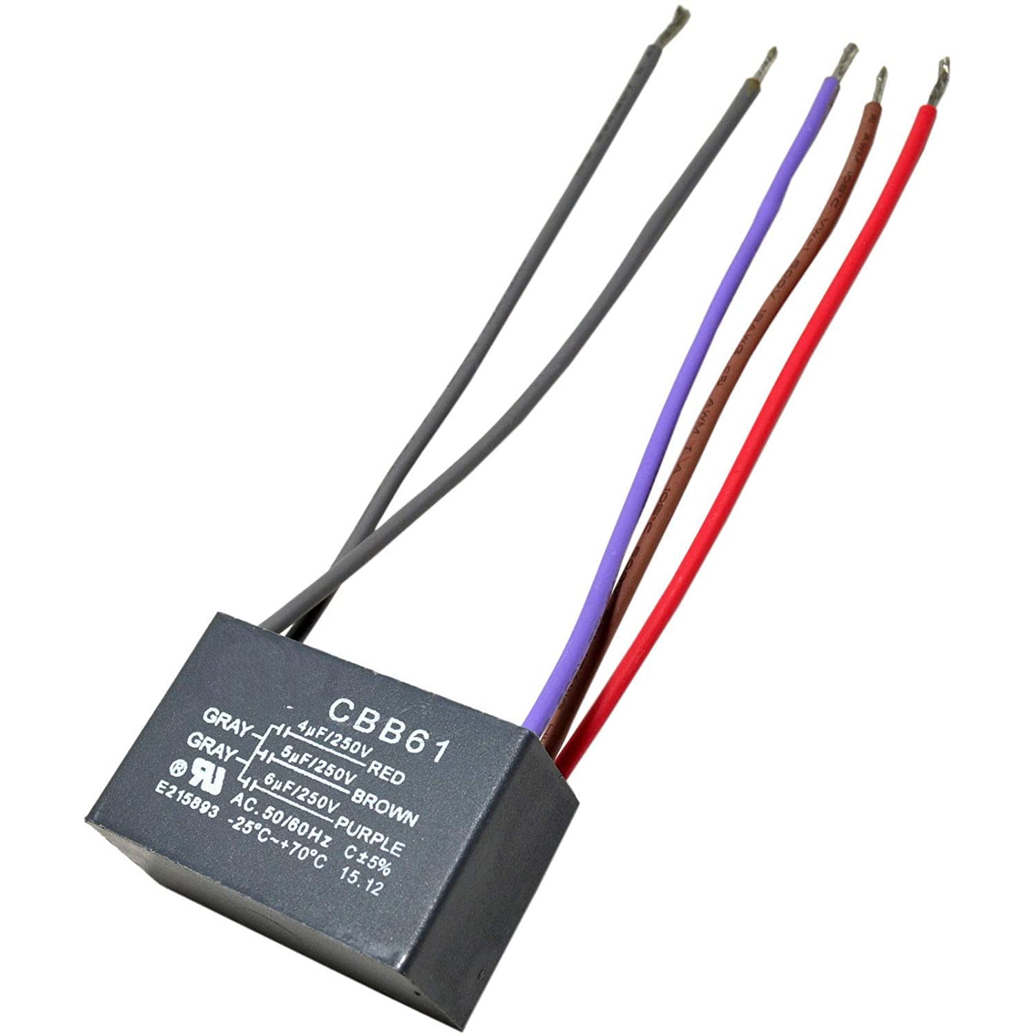 Hqrp Capacitor Compatible With Hampton Bay Ceiling Fan 4Uf+5Uf+6Uf 5 Wire Cbb61 Ul Listed