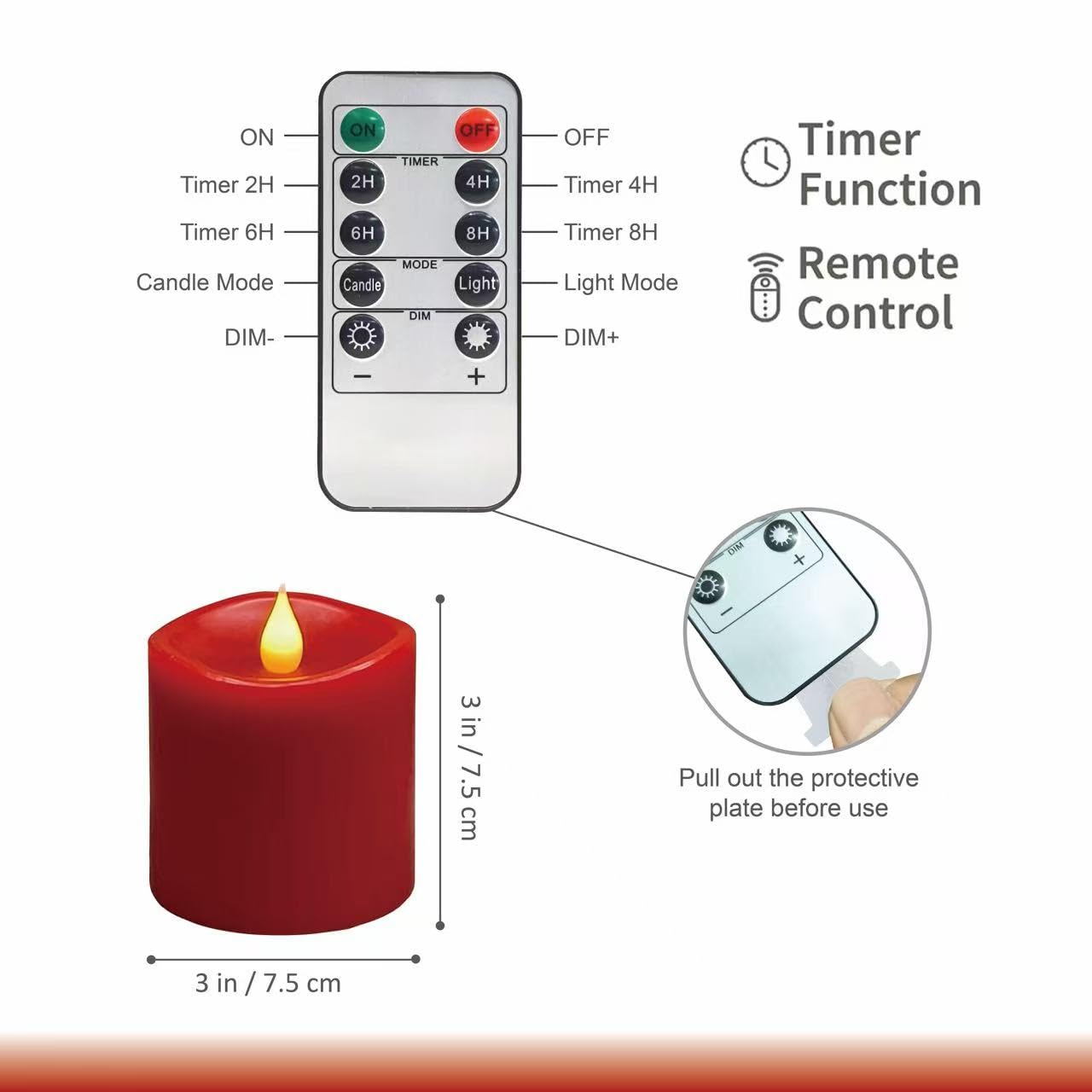 Red Flameless Led Candles 3 Inch Diameter Real Wax 2Aa Battery Operated 600Hr+ Flickering Candles With Timer Remote Control For