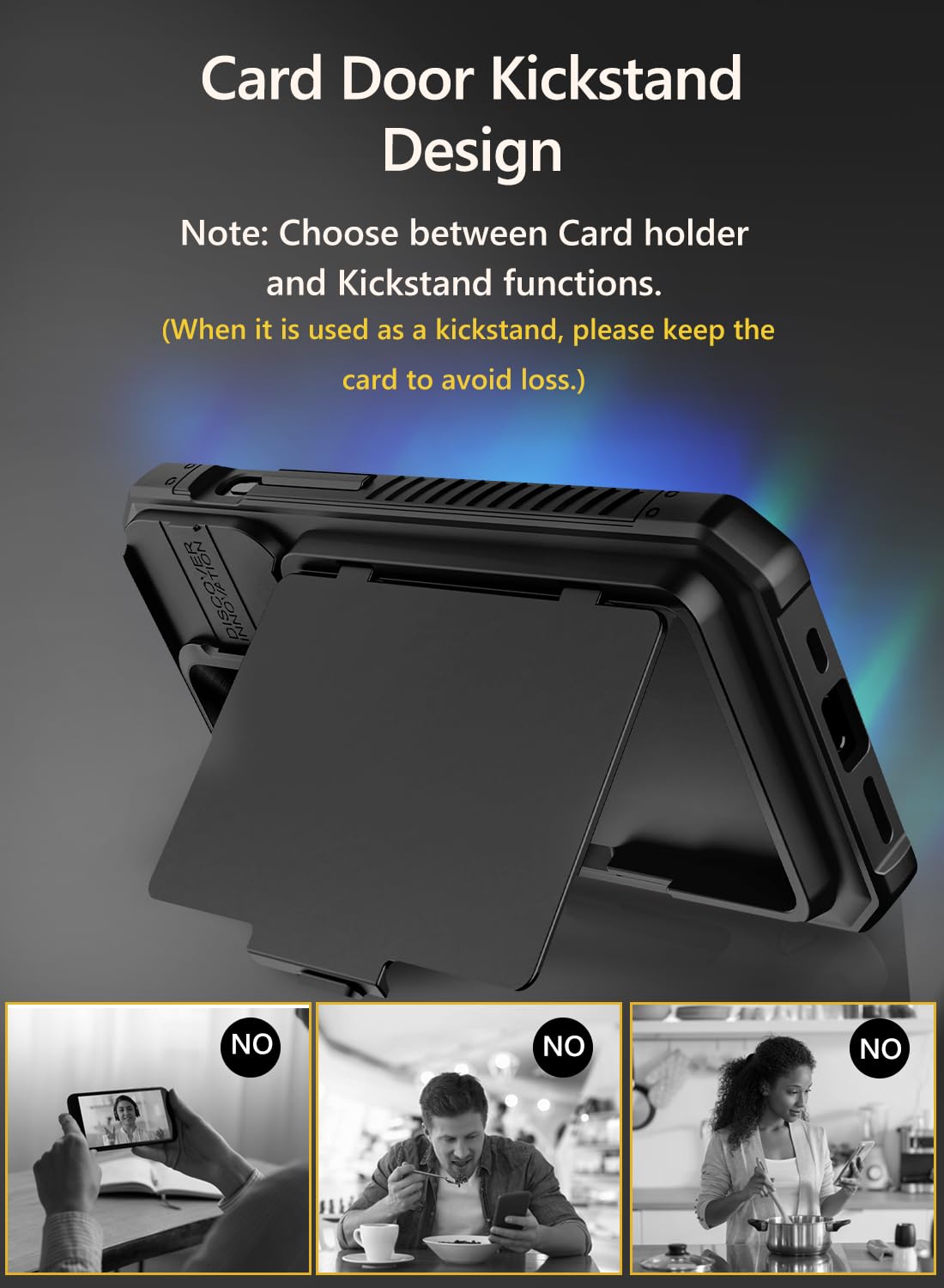 Vihibii iPhone 15 Pro Case - Shockproof Wallet with Card Holder & Kickstand, Black, Polycarbonate, 6.1" 2023 Model