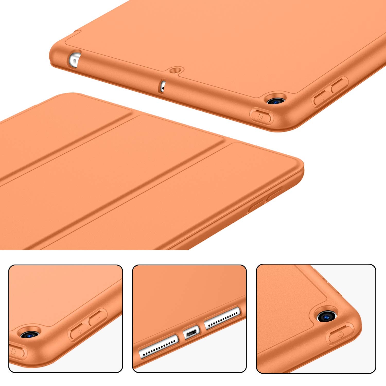 Imieet Ipad 9Th Generation Case 2021/Ipad 8Th Generation Case 2020 10.2 Inch With Pencil Holder, Ipad 7Th Gen 2019 Case With Soft Baby Skin Silicone Back, Auto Wake/Sleep Cover (Orange)