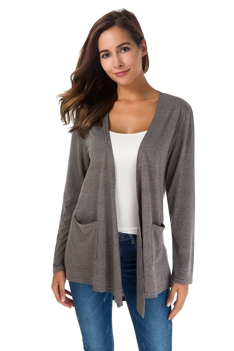 Towncat Cardigans For Women Loose Casual Long Sleeved Open Front Breathable Cardigans With Pocket (Gray, M)