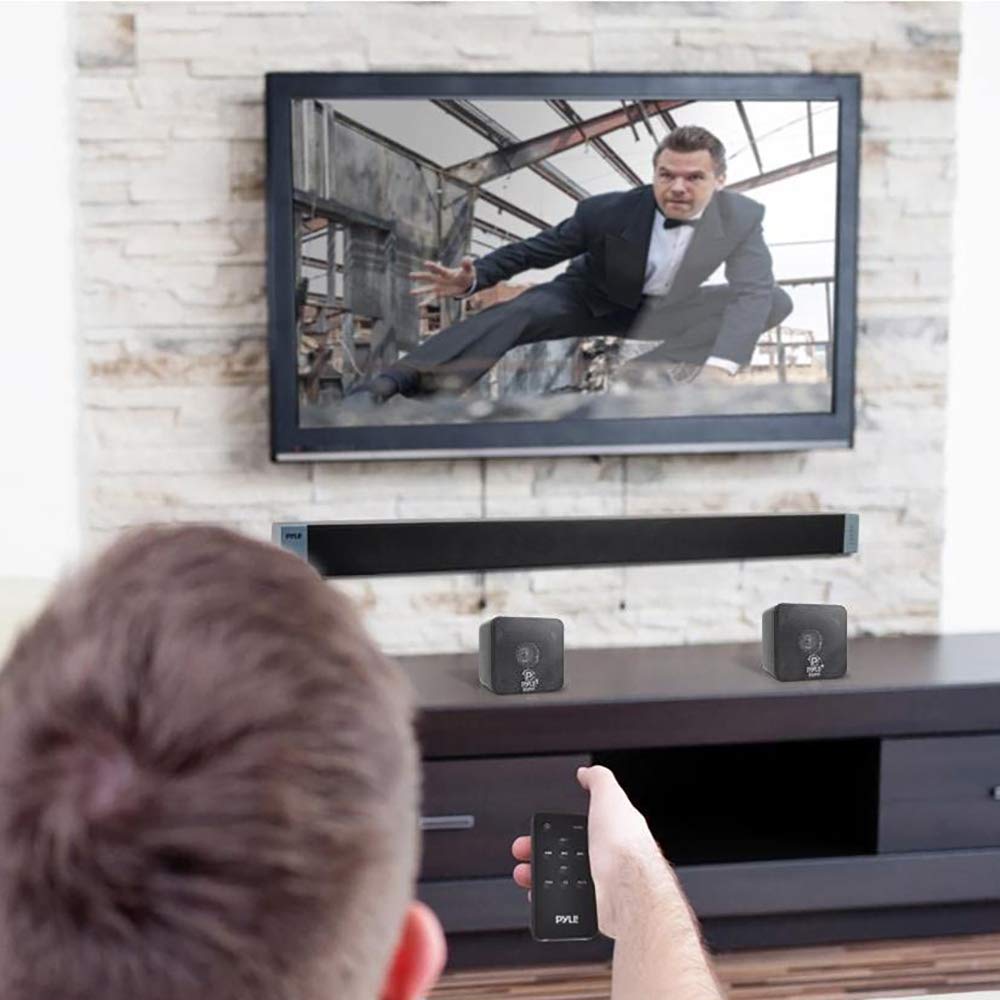 Pyle Home 4    Mini Cube Bookshelf Speakers Paper Cone Driver, 200 Watt Power, 8 Ohm Impedance, Video Shielding, Home Theater Ap