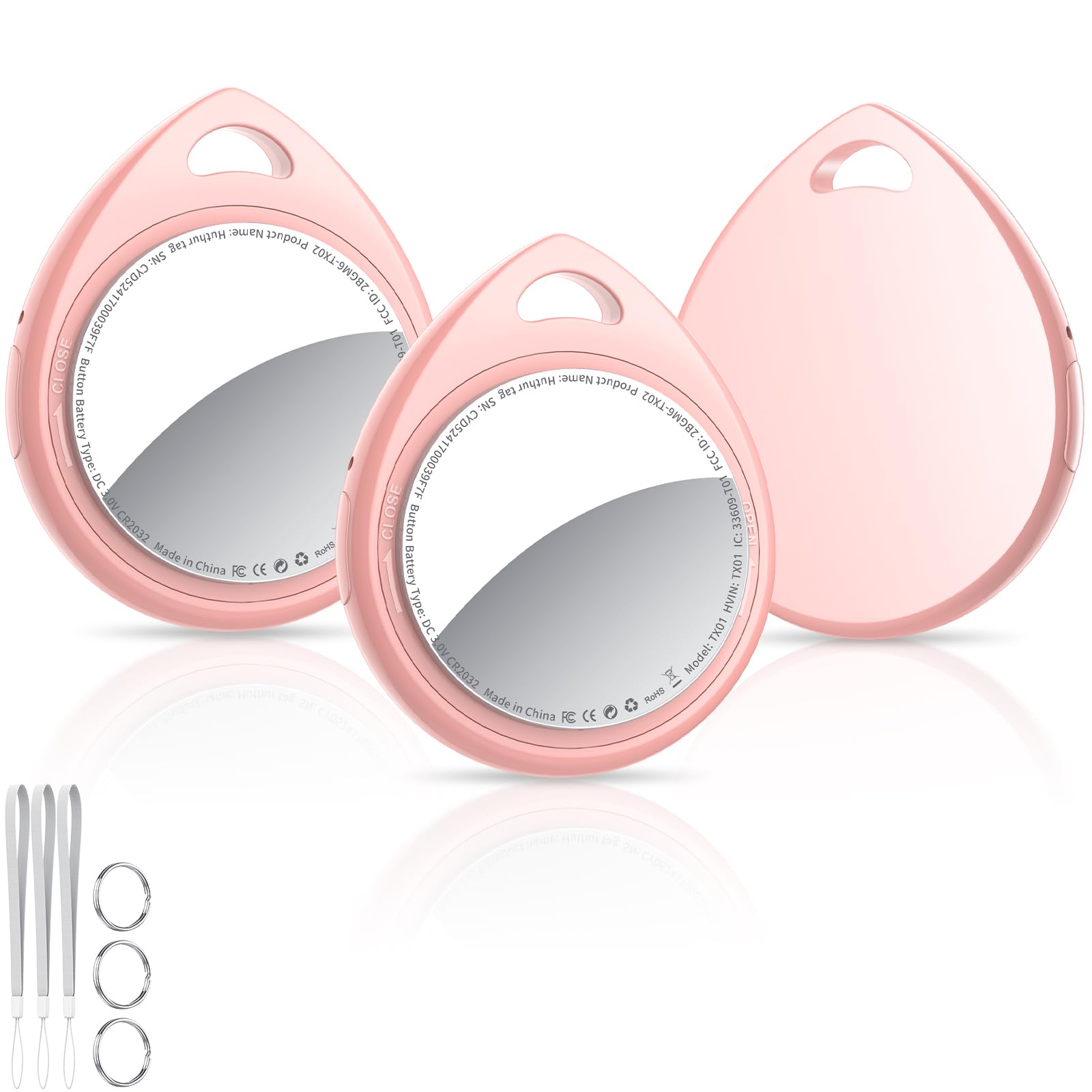 Air Tracker Tags-3 Pack Pink, 5.3 Bluetooth Tracker Work with Apple Find My (iOS Only), 100dB Sound, Smart Tag with Keychain/Lan