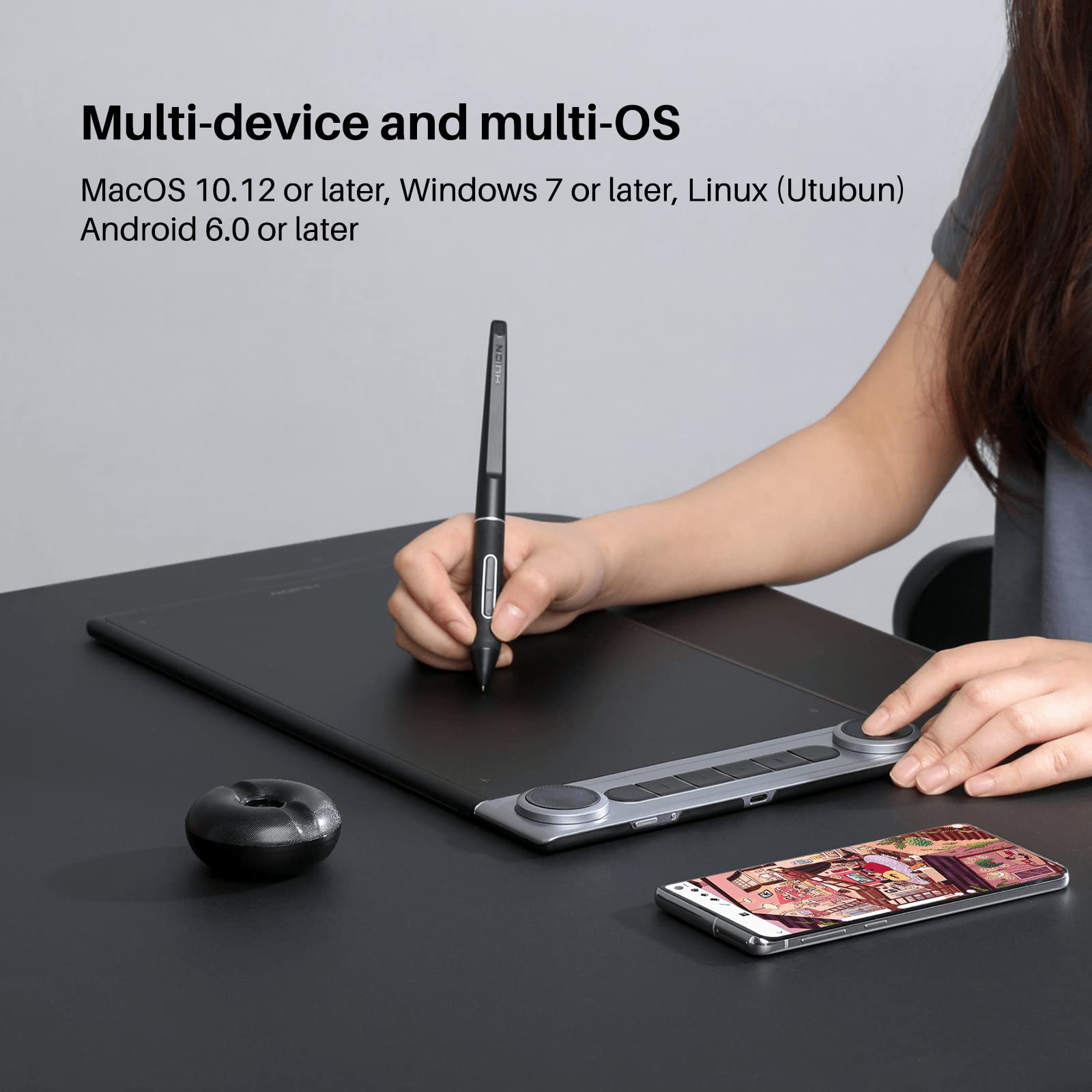 Huion Inspiroy Dial 2 Bluetooth Wireless Graphics Drawing Tablet With Dual Dials Battery-Free Stylus Pw517 For Digital Art And G