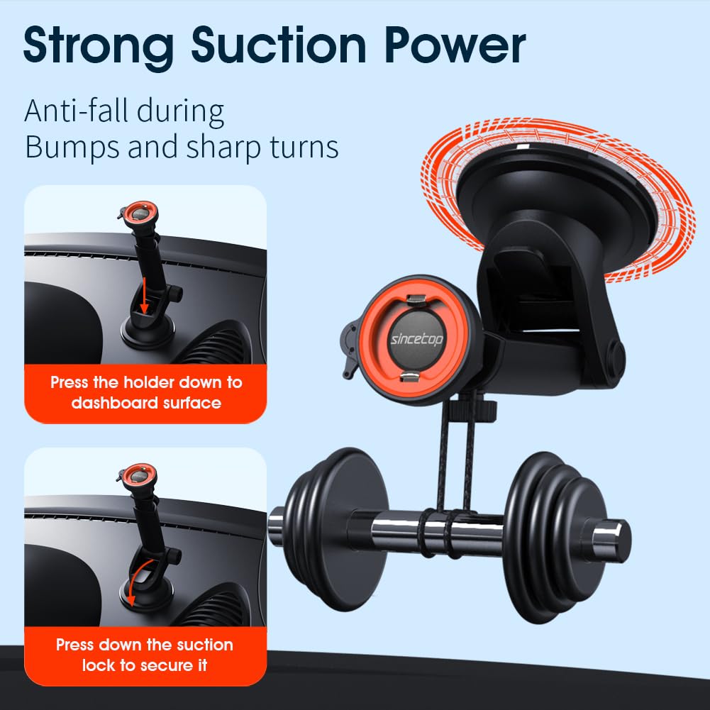 Sincetop Car Phone Holder Mount, Cell Phone Mount For Car Dashboard Windshield, 3 In 1 Super Suction Cup With Strong Sticky Gel,