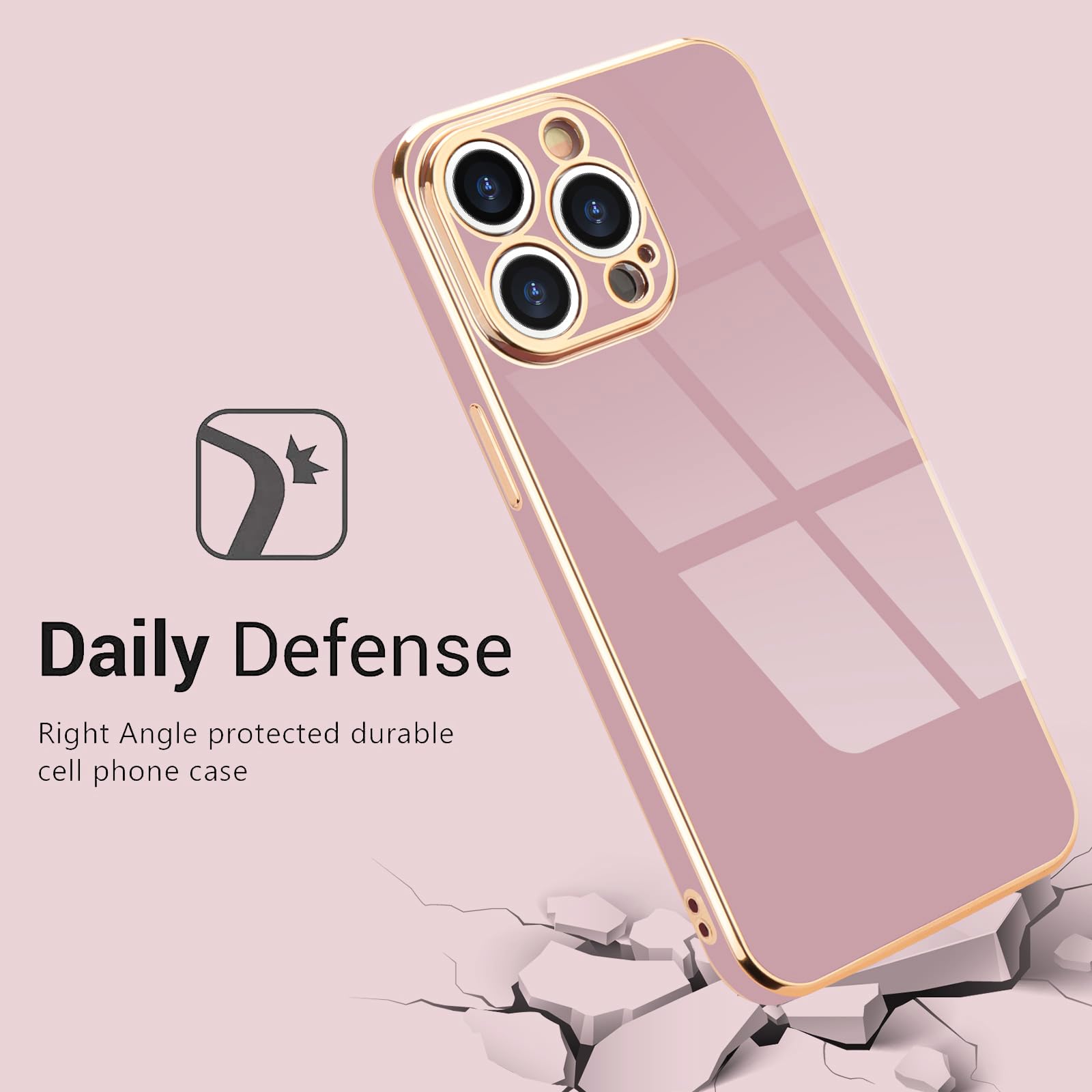 Lafunda Designed For Iphone 15 Pro Max Case Cute, Luxury Plating Case For Women Girls Gold Edge Tpu Bumper Cover With Camera Pro