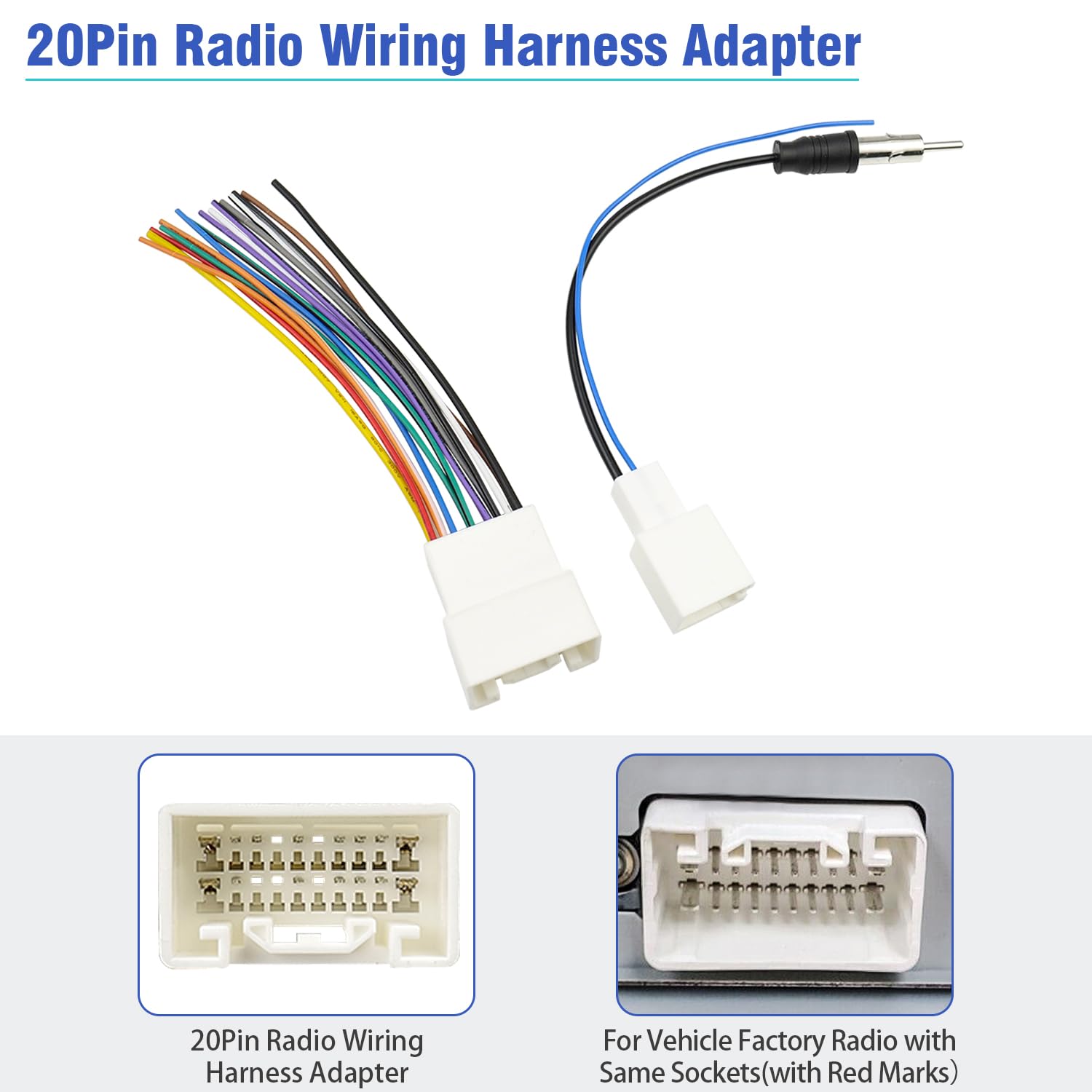 Jayubien Radio Wiring Harness Jbl Adapter Replacement For Toyota Highlander Sequoia Tundra Camry Corolla Vios Prado 20Pin Car St