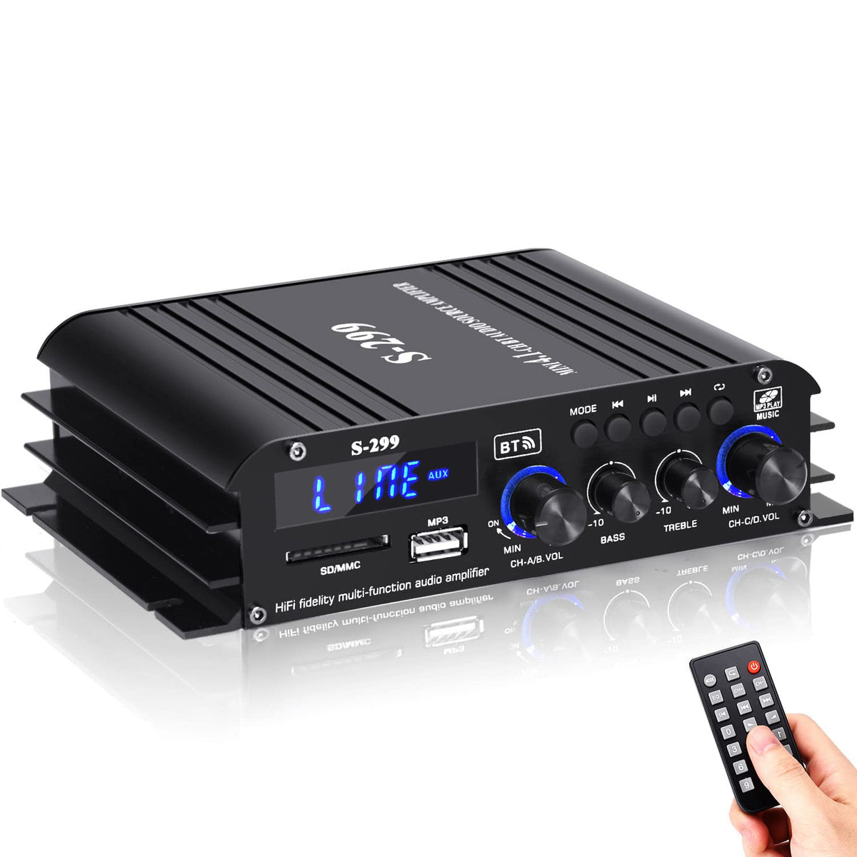 Suacopzar S299 Max 800W Bluetooth Home Audio Amplifier, Rms 40Wx4 4.1Ch Bluetooth Power Amplifier With Active Subwoofer, Sound A