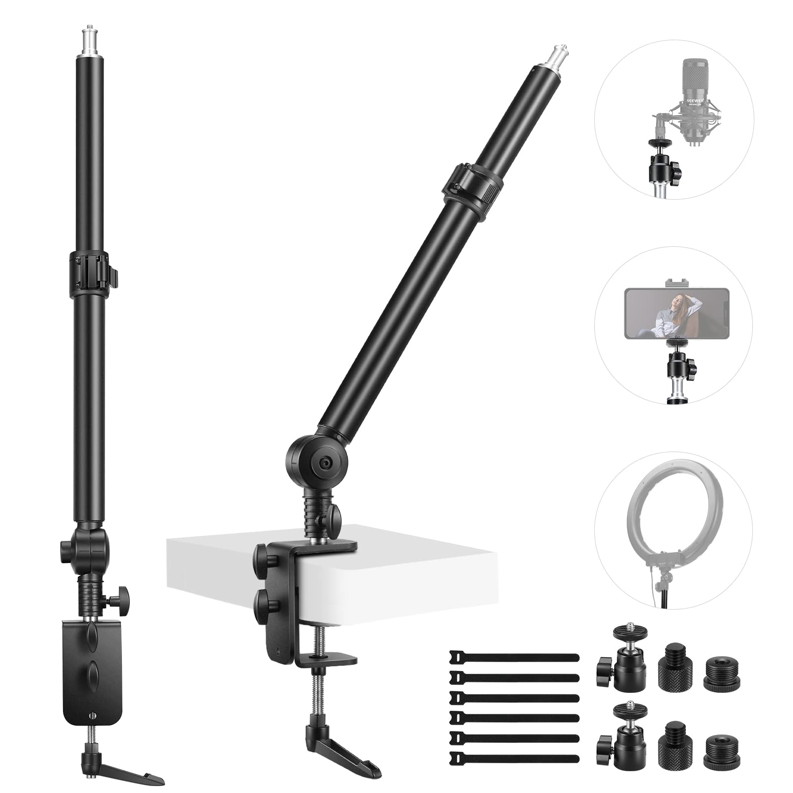 NEEWER Camera Desk Mount Stand 225 Tilt & 360 Swivel 17.7-24.8 Tabletop Desktop Light Stand Adjustable Table Top Stand C Clamp B