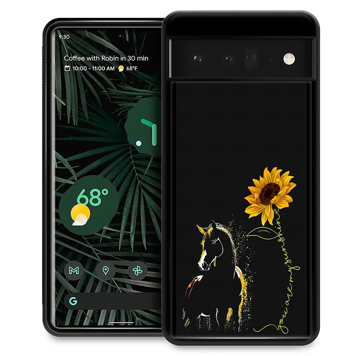 Fkbrcl4U For Google Pixel 6 Pro Case, Horse Sunflower Yellow Sunshine Pattern Graphic Design Girl Boy Soft Silicone Hard Acrylic