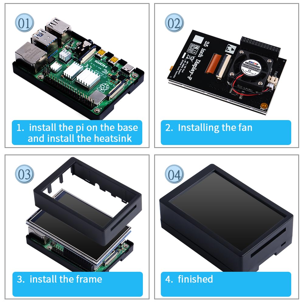 Geeekpi 3.5 Inch Touch Screen With Case For Raspberry Pi 4, With Fan And Heatsinks, 320X480 Resolution Tft Lcd Display For Raspb