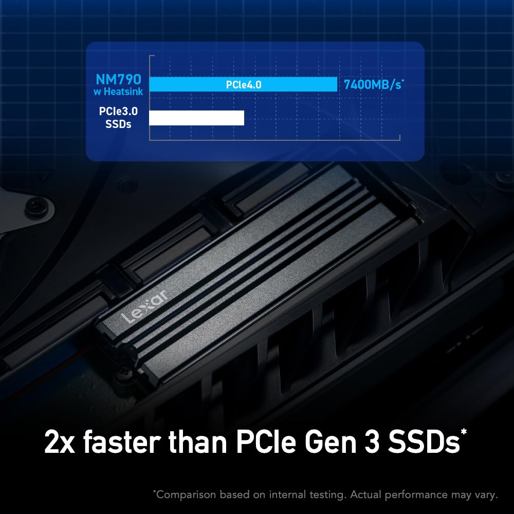 Lexar 4Tb Nm790 Ssd With Heatsink Pcie Gen4 Nvme M.2 2280 Internal Solid State Drive, Up To 7400/6500 Mb/S Read/Write, Compatibl