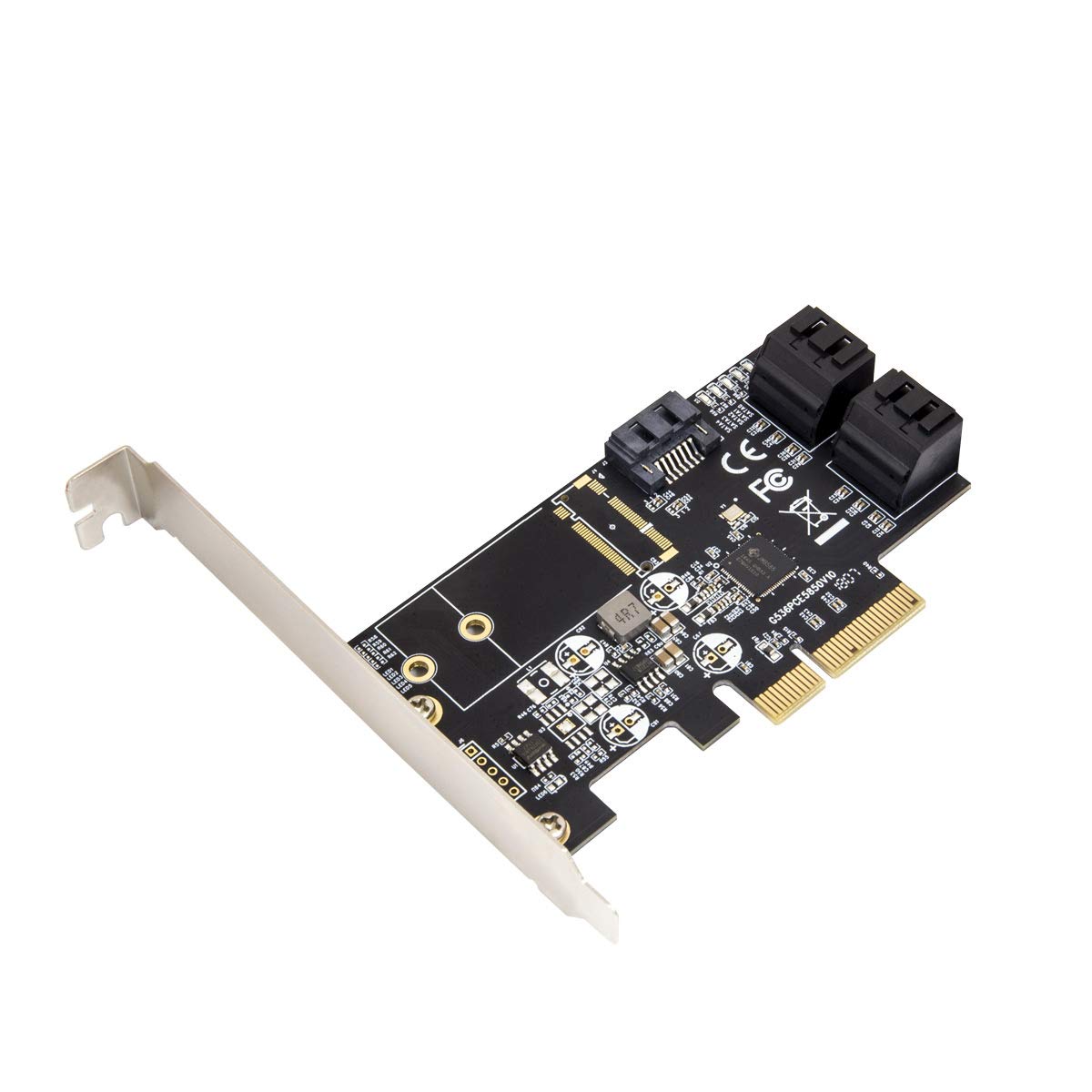 Internal 5 Port Non-Raid SATA III 6GB/S Pci-E X4 Controller Card for Desktop PC Support SSD and HDD with Low Profile Bracket. JM