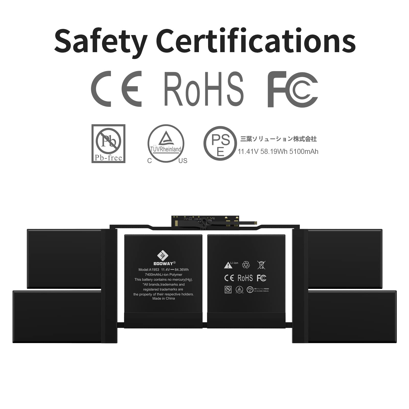 A1990 Laptop Battery, Egoway A1953 Replacement For Macbook Pro 15 Inch Touch Bar A1990 (Mid 2018, 2019), Emc 3215 3359