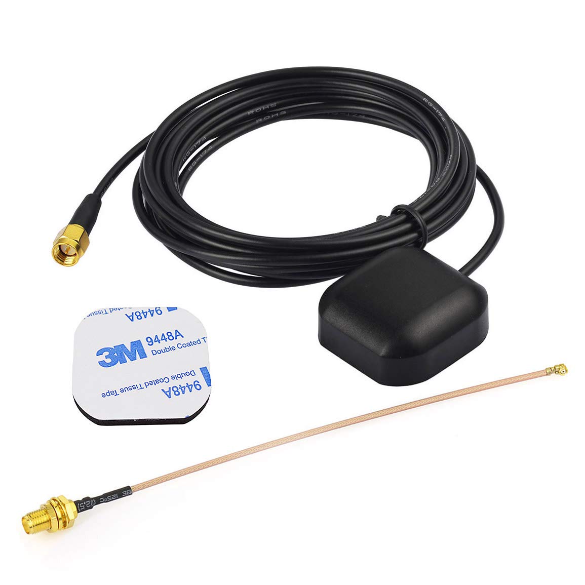 Bingfu Waterproof Active Gps Navigation Antenna Adhesive Mount Sma Male Gps Antenna With 15Cm 6 Inch U.Fl Ipx Ipex To Sma Female