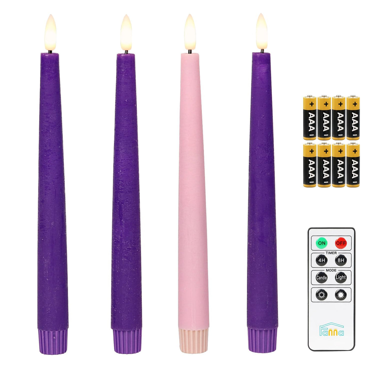 Fanna 9.6 Advent Flameless Taper Candles With Timer, Battery Operated Led Candlesticks For Christmas With Remote - Batteries Inc