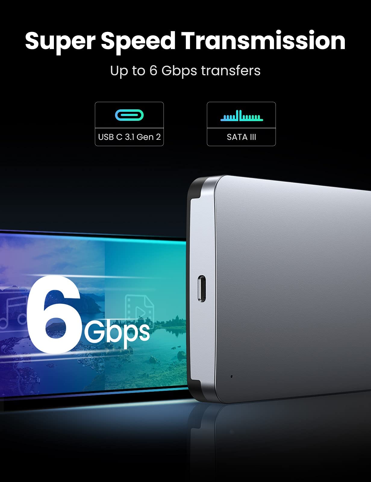 Ugreen Usb C Hard Drive Enclosure For 2.5 Sata Ssd Hdd Aluminum Usb C To Sata Adapter Usb 3.1 Gen 2 Support Uasp Sata Iii Compat