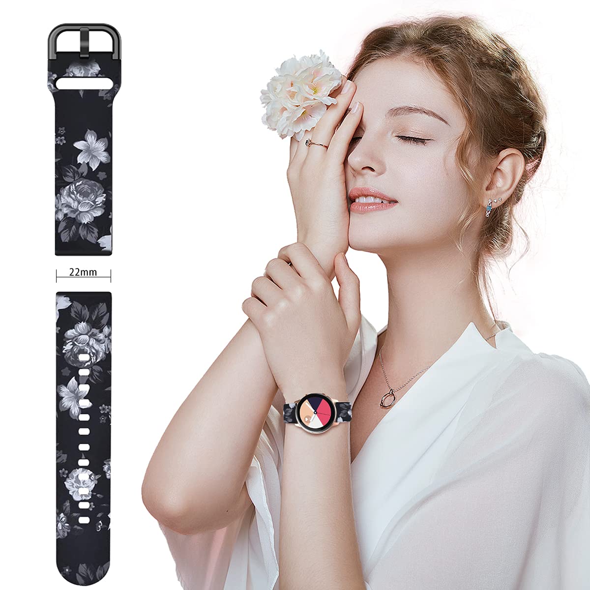 Toolaik Florai 22Mm Watch Band Compatible For Samsung Galaxy Watch 3 45Mm/Gear S3 Frontier/Classic,Silicone 22Mm Watch Band Quic