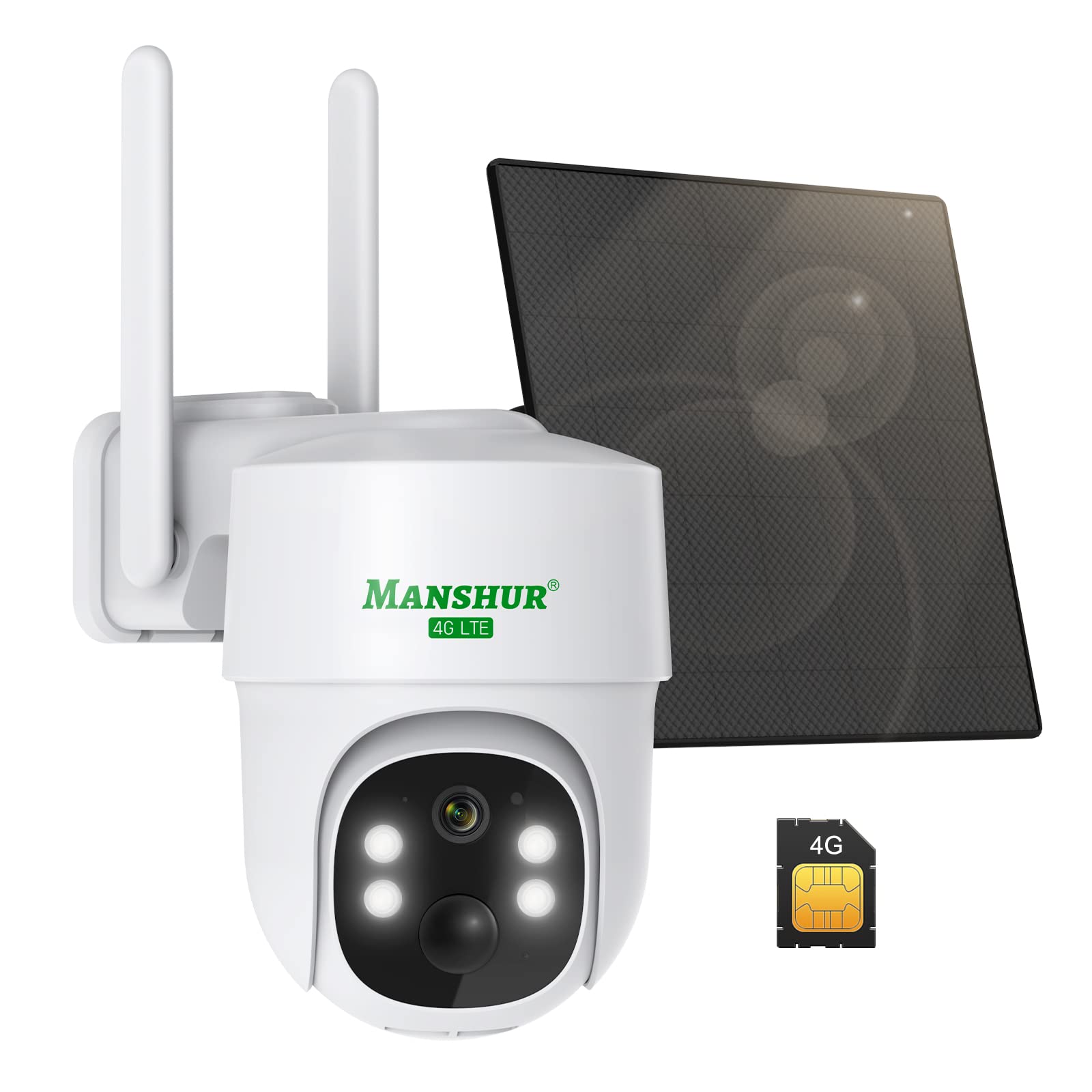 Manshur 4G Lte Cellular Security Camera Outdoor Wireless, Cameras Without Wifi Needed 360Ptz 2K/3Mp Color Night Vision, 2 Way Ta