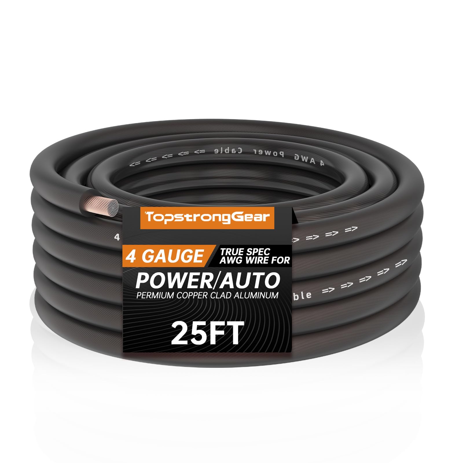 Topstronggear 4 Gauge Black 25Ft Power/Ground Wire Copper Clad Aluminum Cca True 4 Awg Power Wire True Spec And Soft Touch Cable