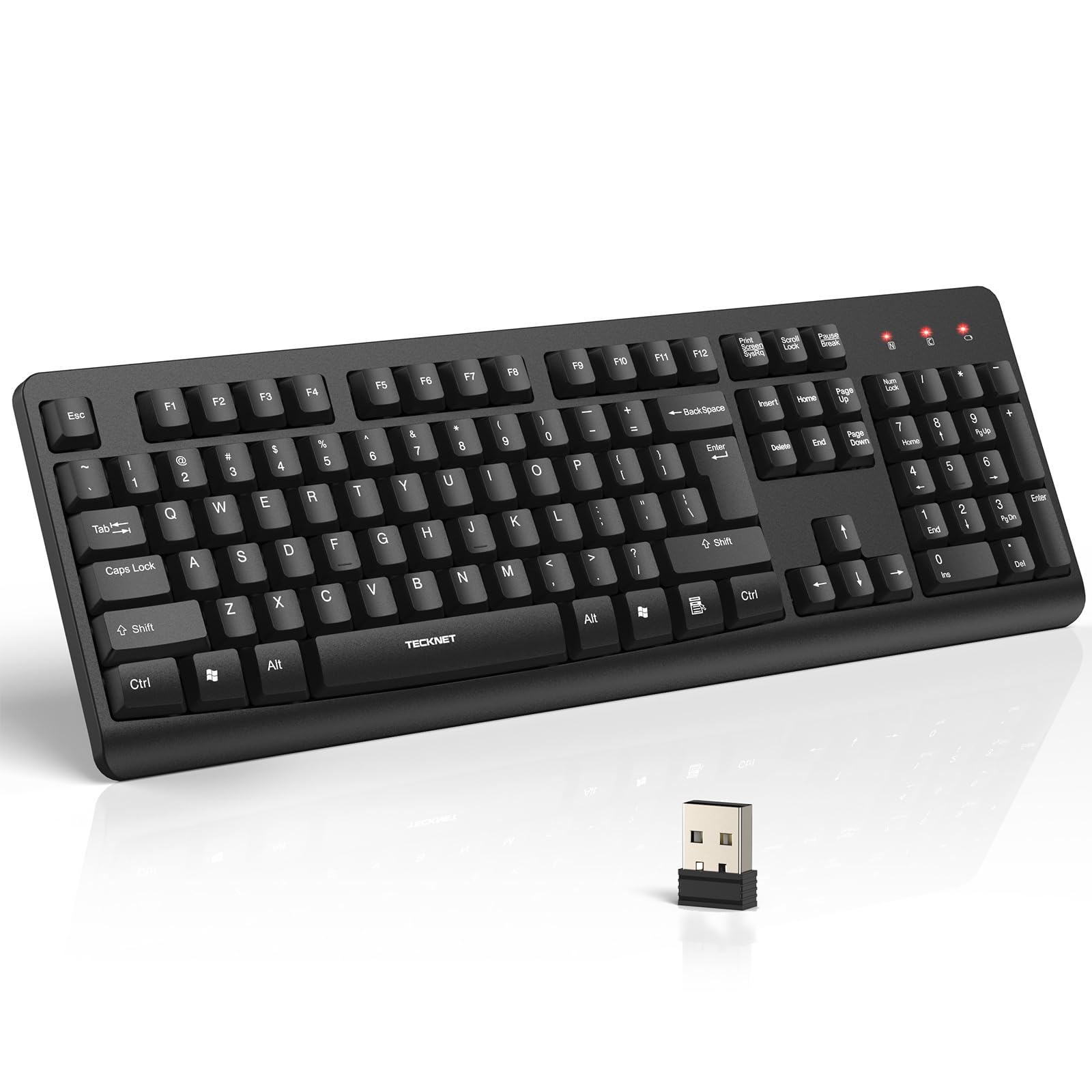 TECKNET Wireless Keyboard, 2.4G Silent FullSize Keyboard with Number Pad