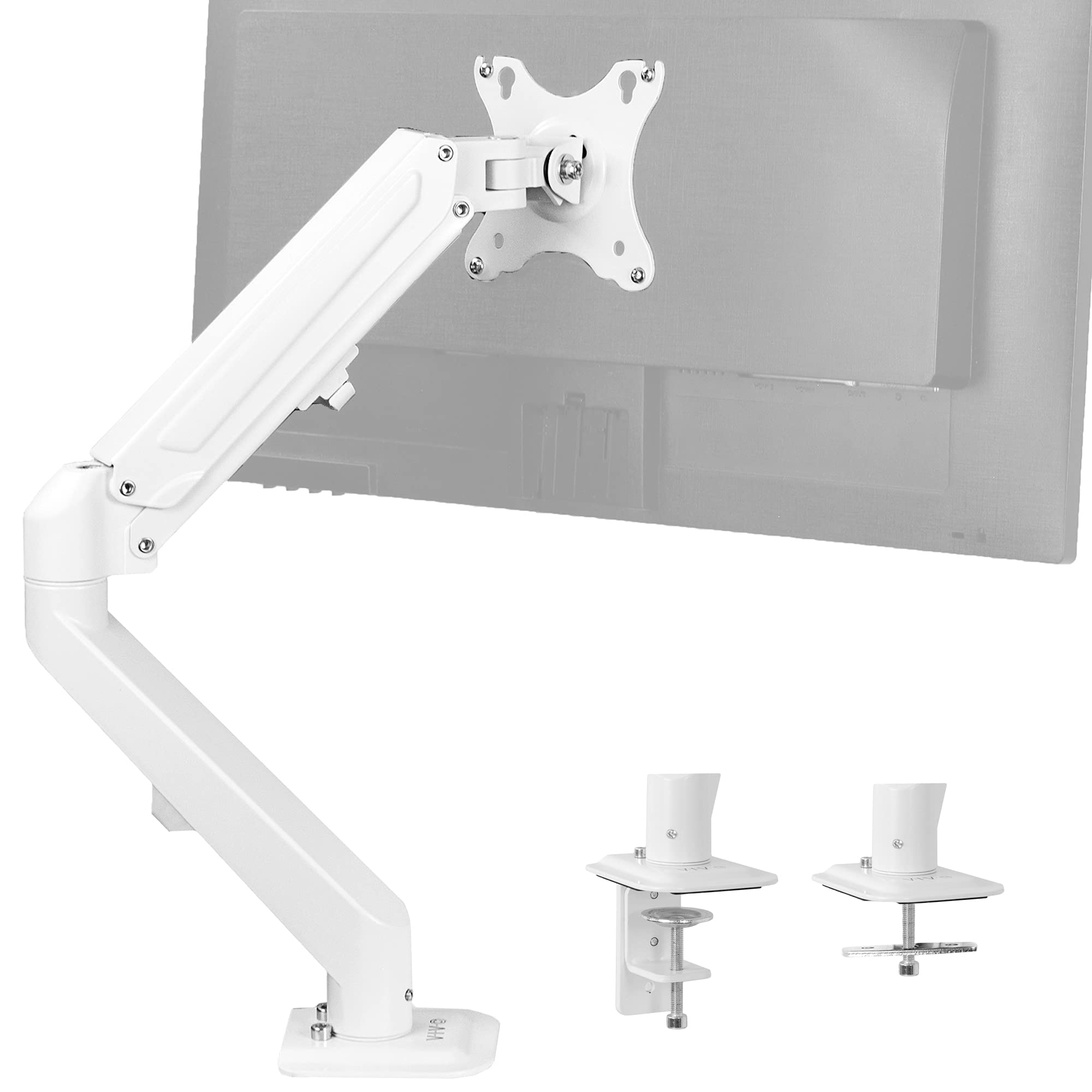 VIVO Articulating Single 17 to 27 inch Pneumatic Spring Arm Clamp on Desk Mount Stand | Fits 1 Monitor Screen with Max VESA 100x100, White (STAND V101OW)