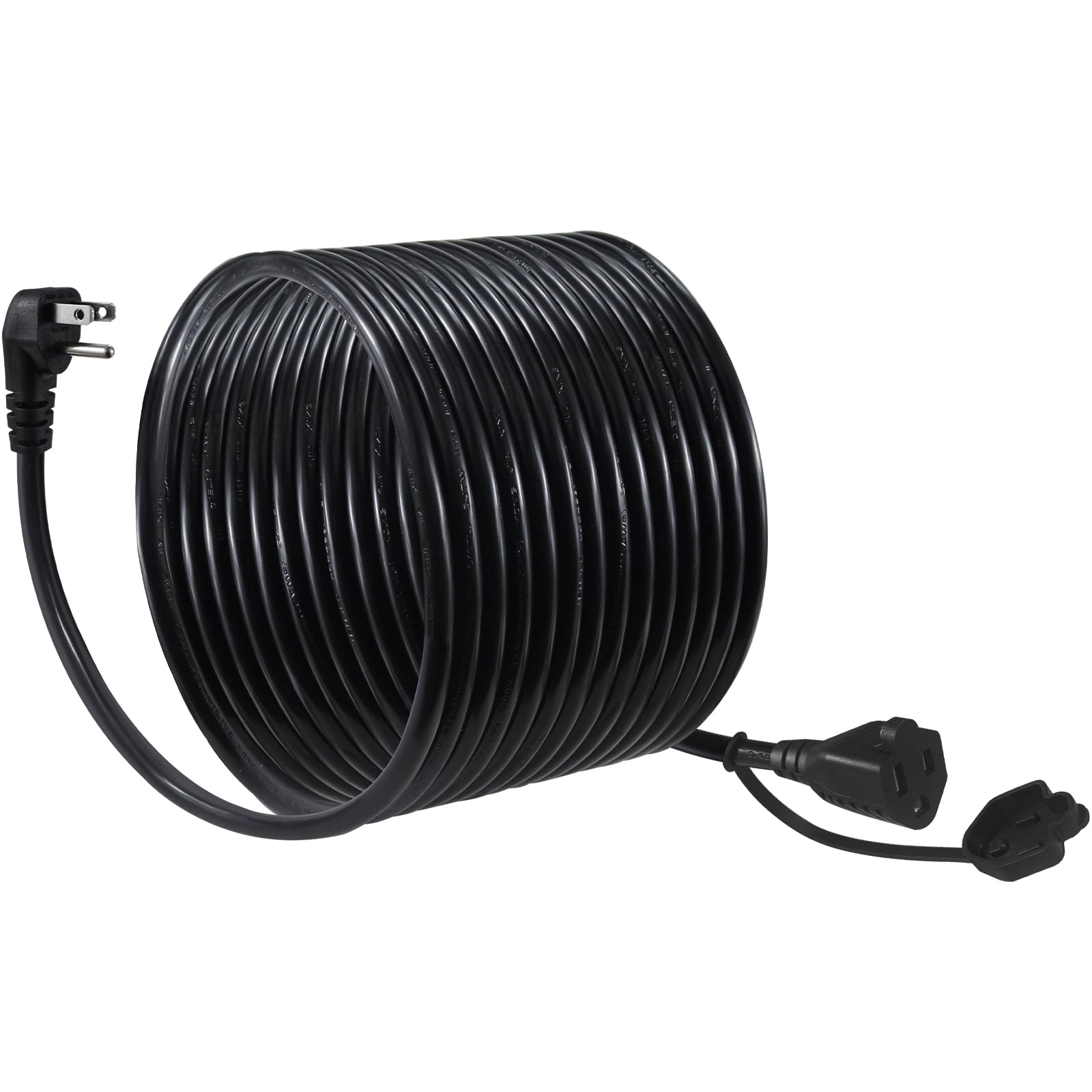 25Ft Black Outdoor Extension Cord With Flat Plug   Single Waterproof Outside Sjtw 16Gauge Extension Cord, Rating For 125V 13A 16