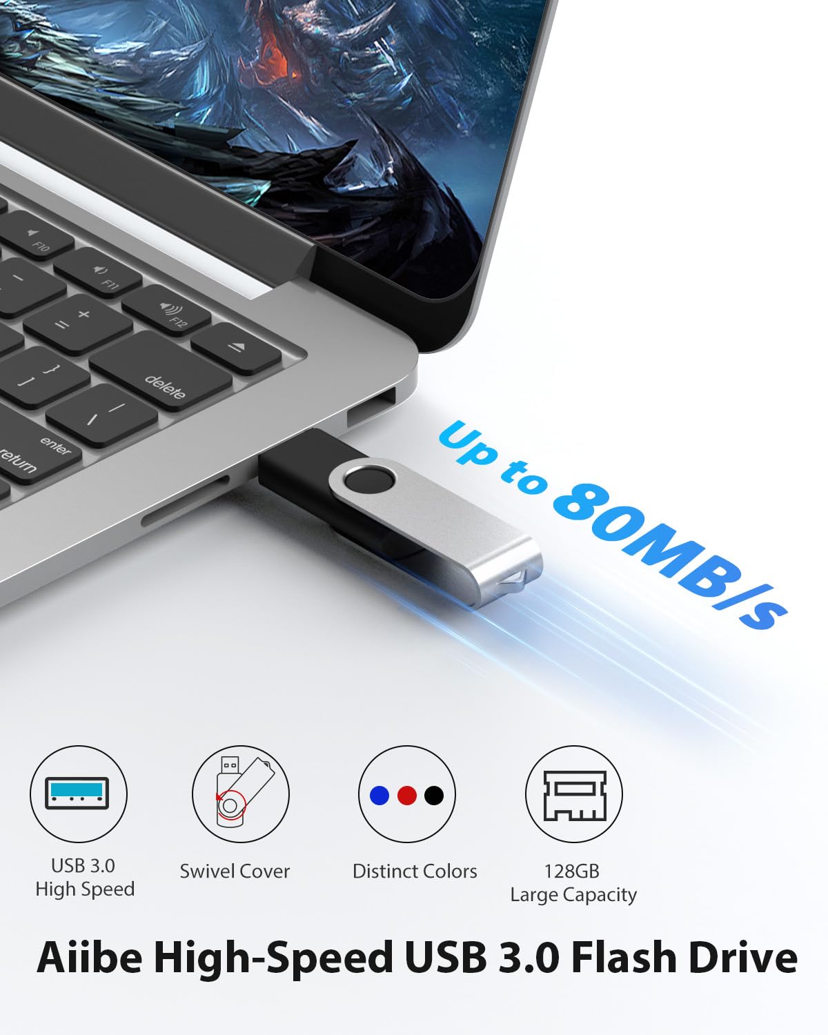 Aiibe 128Gb Flash Drive 3.0 3 Pack 128Gb Usb 3.0 Flash Drive Thumb Drive Usb Drive 128Gb Jump Drive Memory Stick 128Gb Flash Drives (128G, 3 Mixed Colors: Black Blue Red)