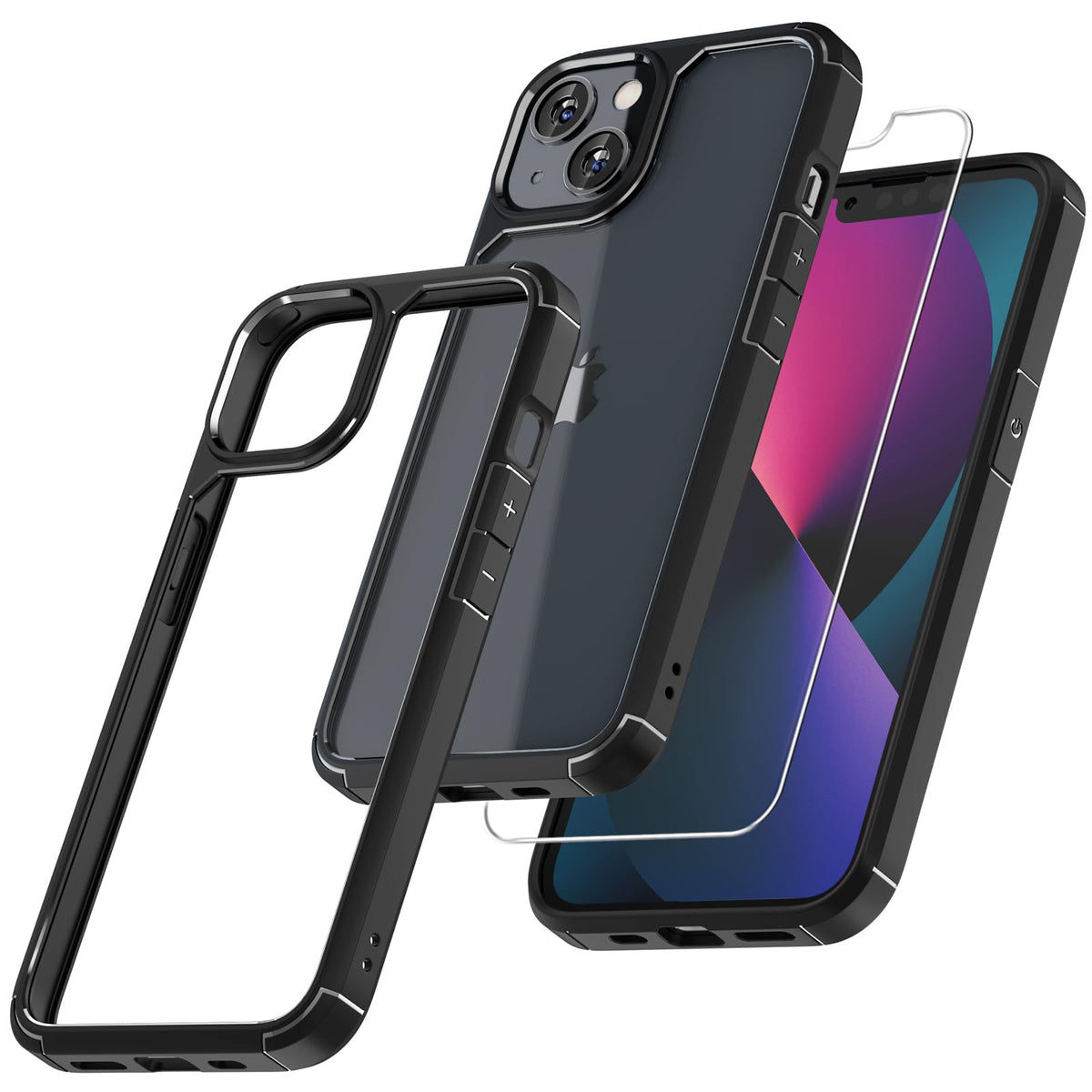 Tauri 5 In 1 For Iphone 13 Case Black, [Military Grade Drop Protection] Slim Shockproof Phone Lanyard Case 6.1 Inch